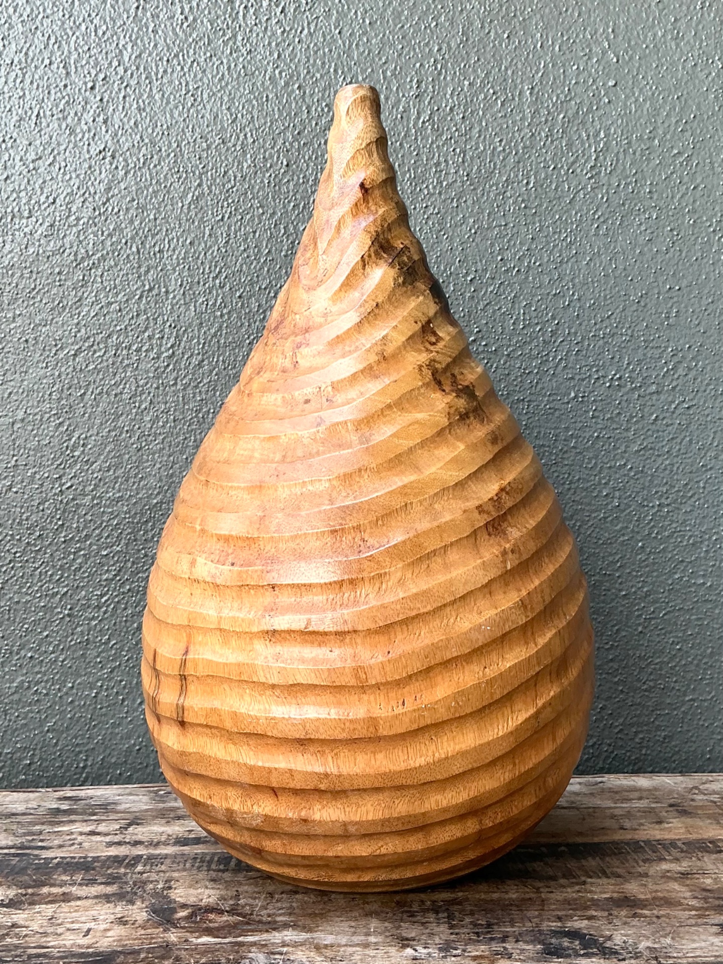 Vintage Natural Wood Teardrop Vase - Detail view