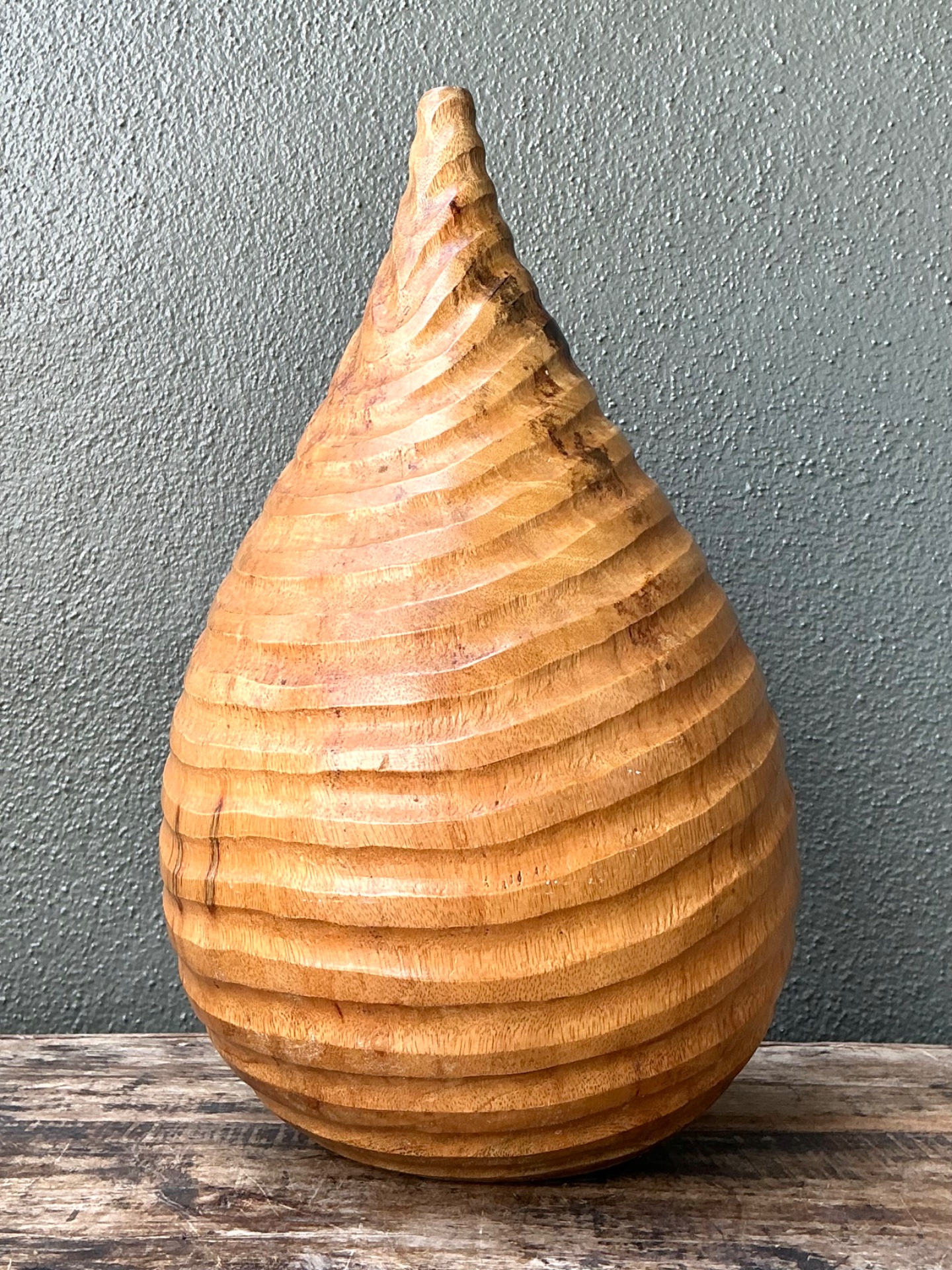 Vintage Natural Wood Teardrop Vase - Top view