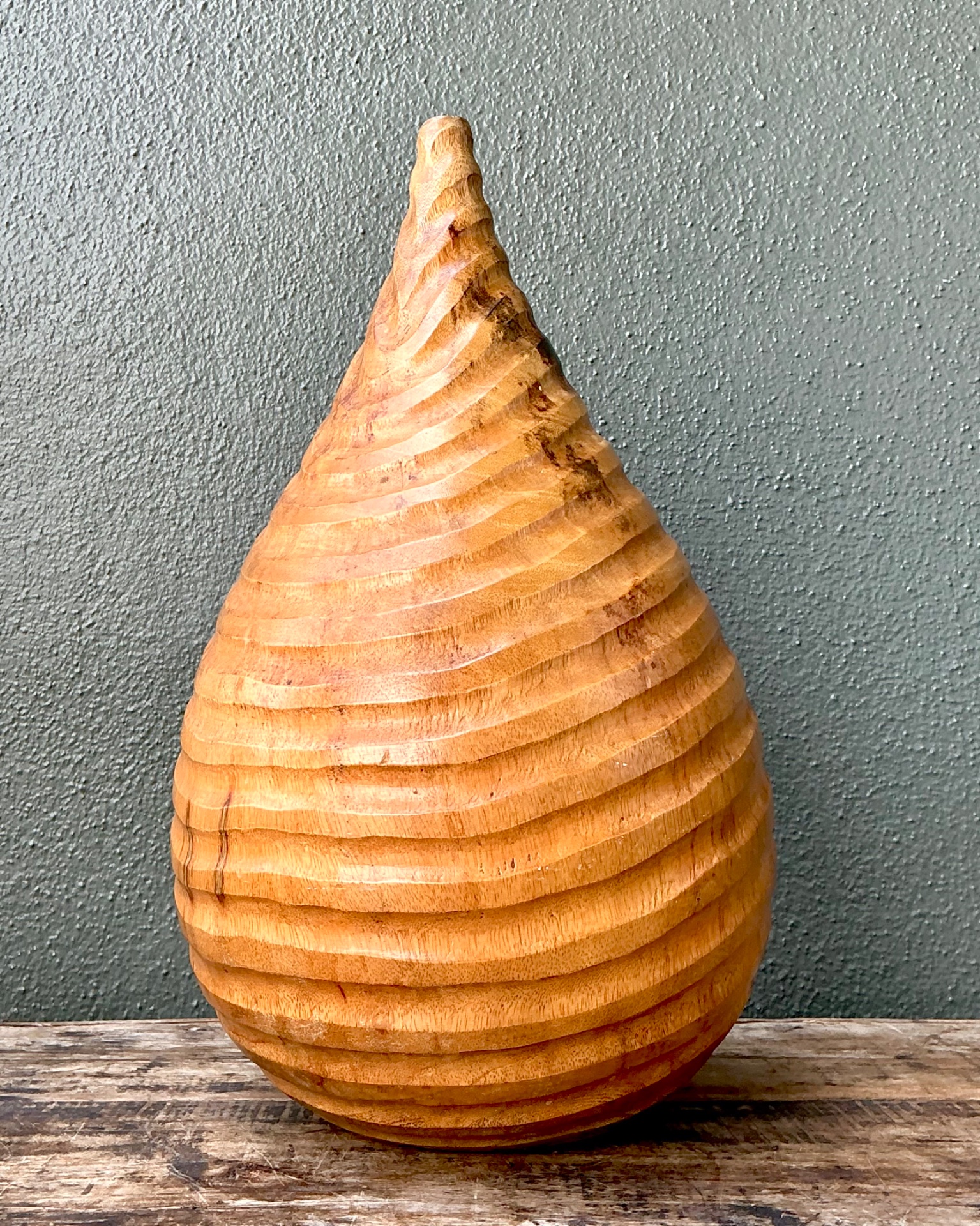 Vintage Natural Wood Teardrop Vase - Side view
