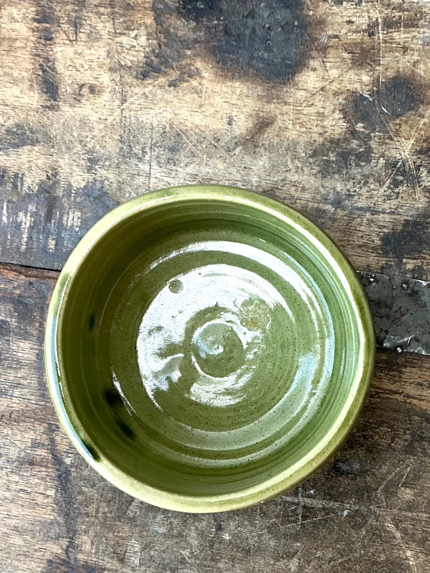 Vintage Studio Pottery Green Bowl - Back view