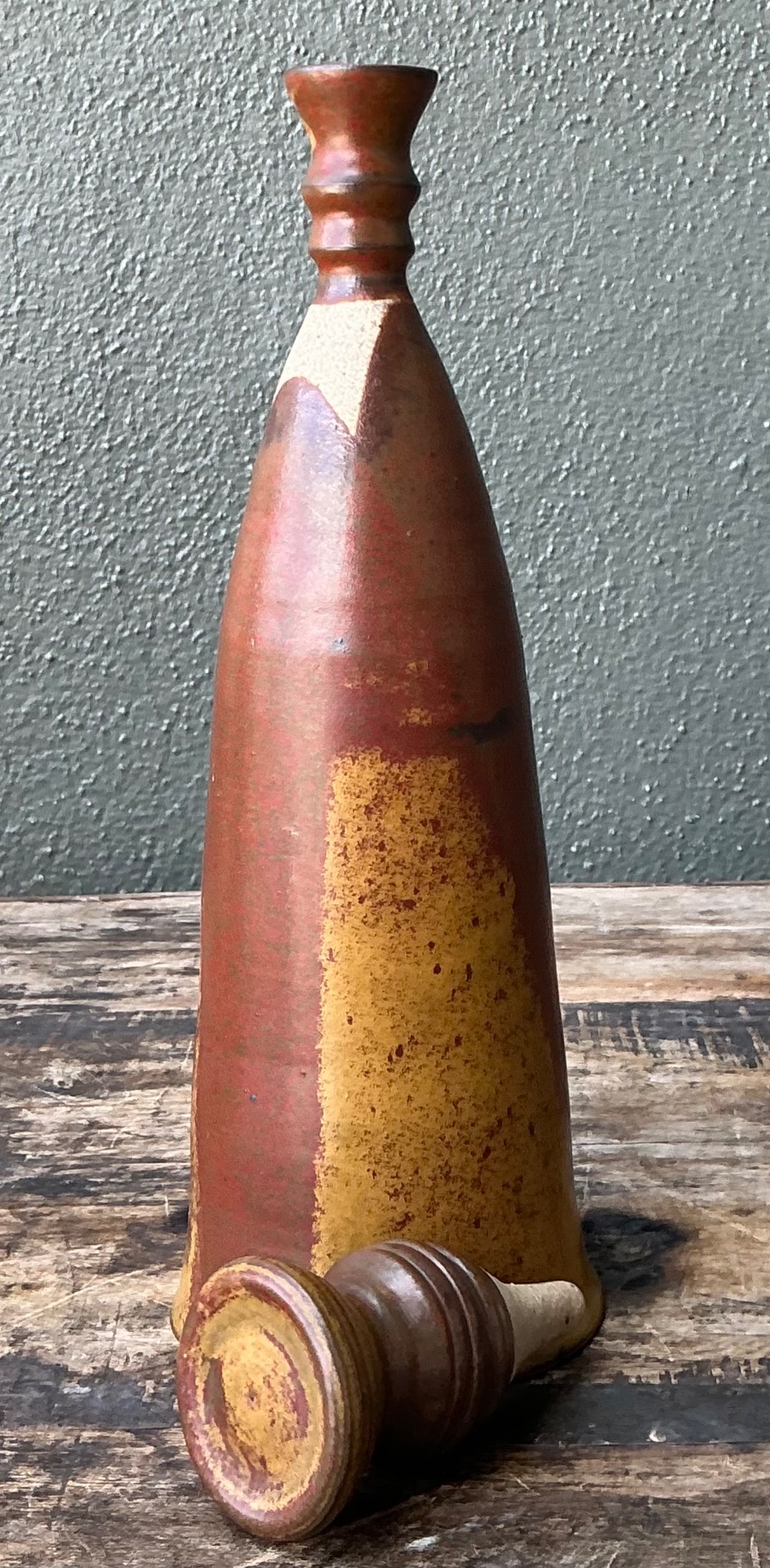 Vintage Handcrafted Studio Pottery Bottle - Top view