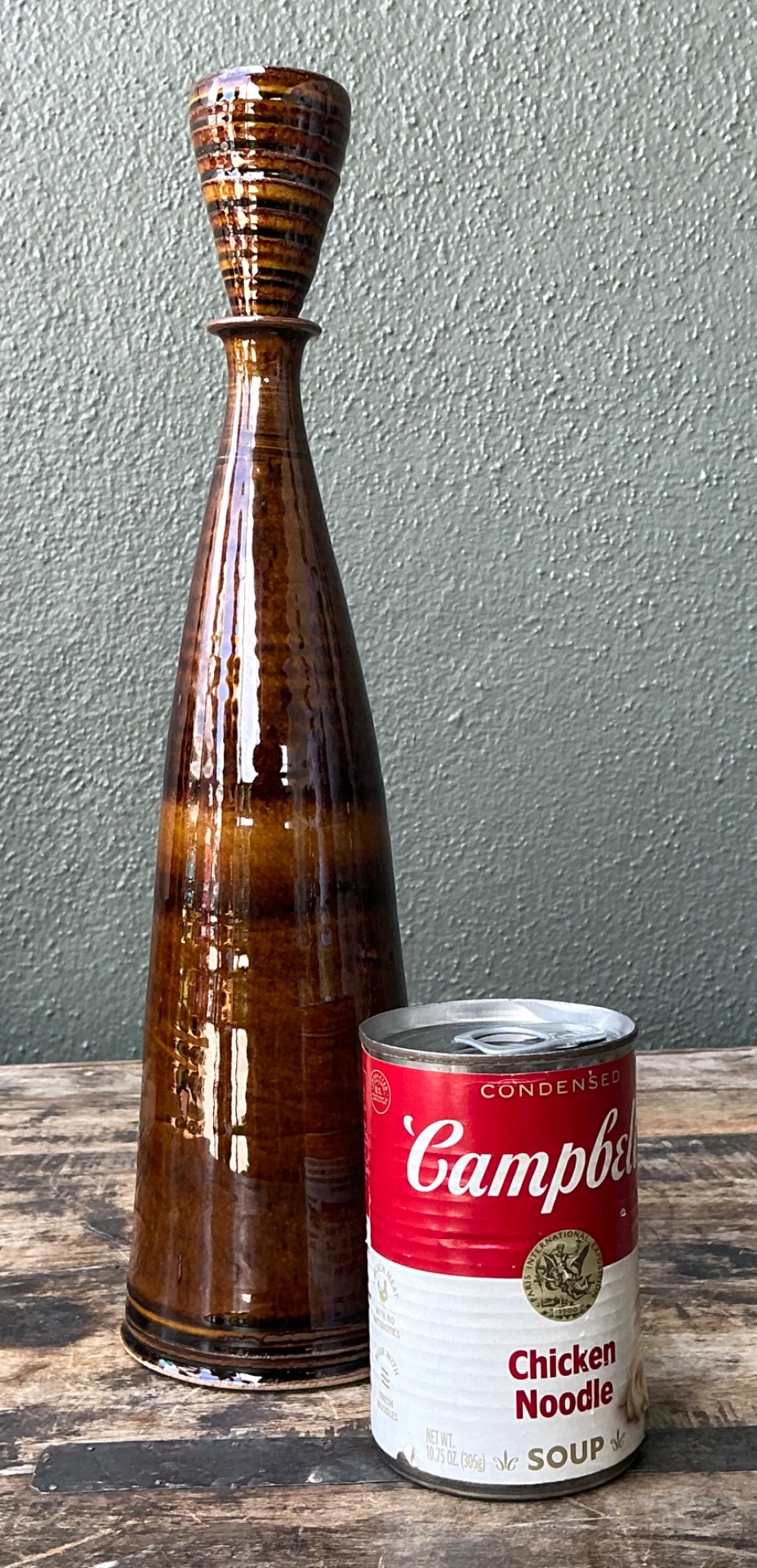 Vintage Handcrafted Brown Pottery Bottle - Back view