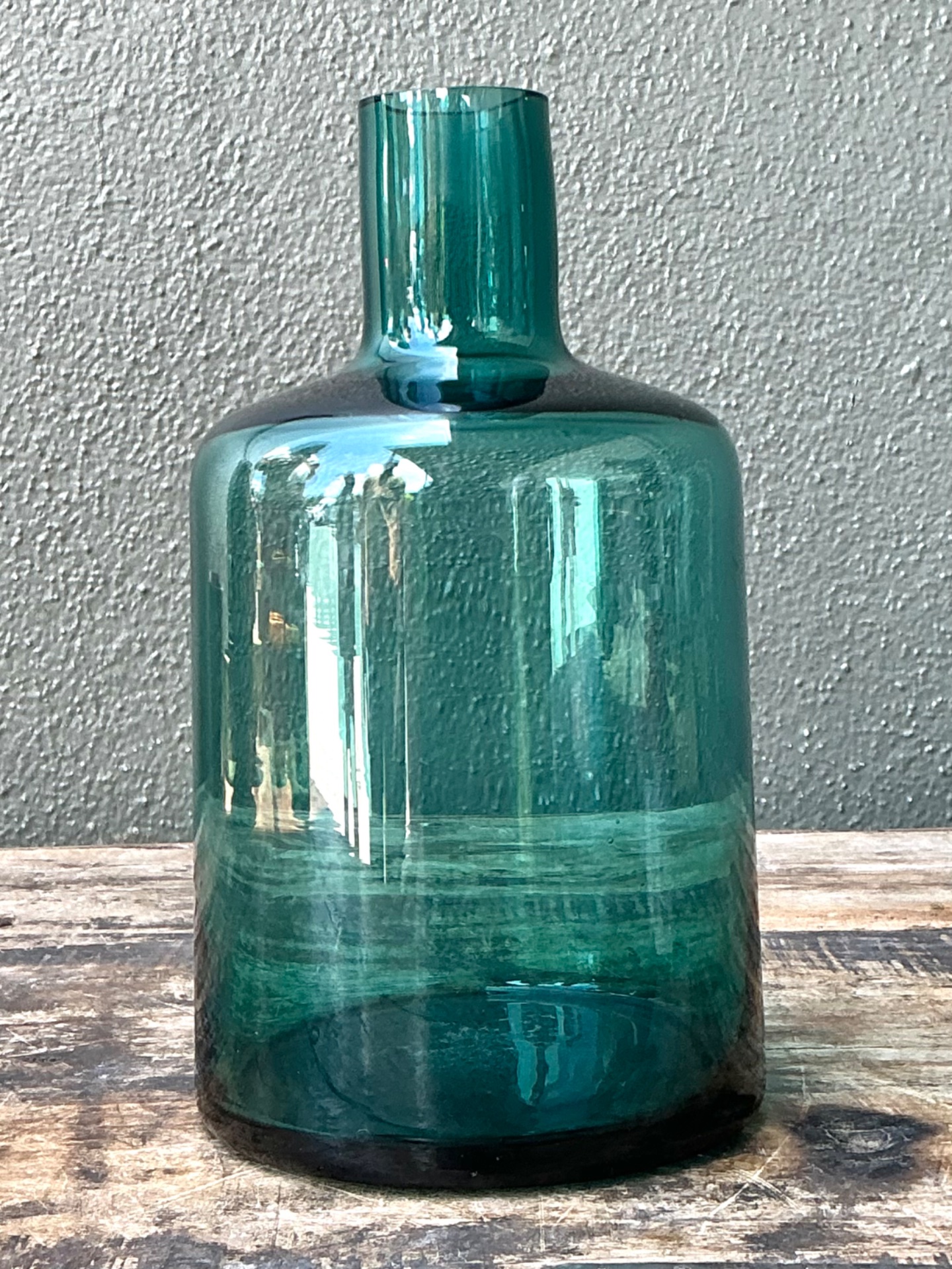 Vintage Teal Glass Vase - Side view