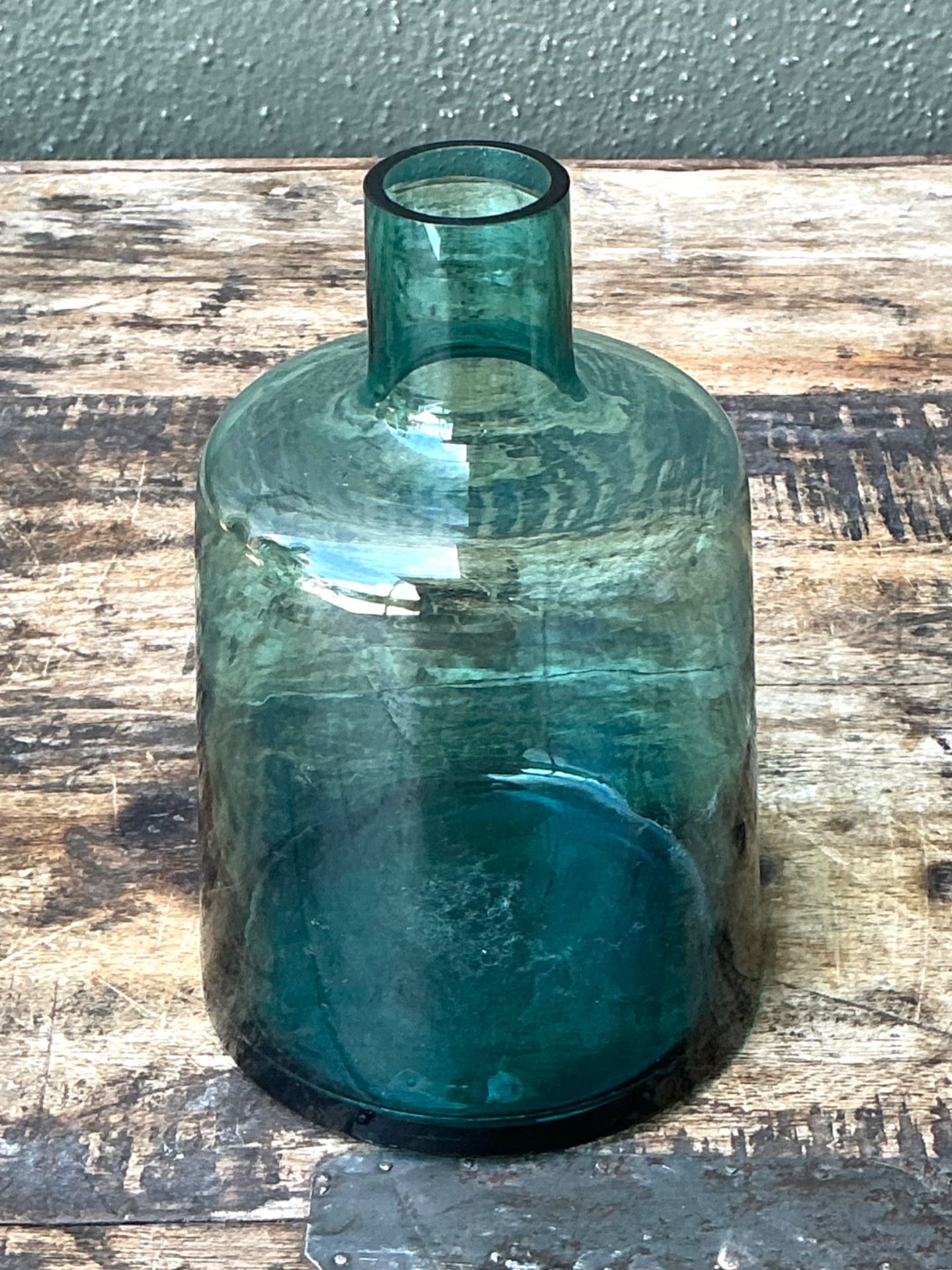Vintage Small Teal Glass Vase - Back view