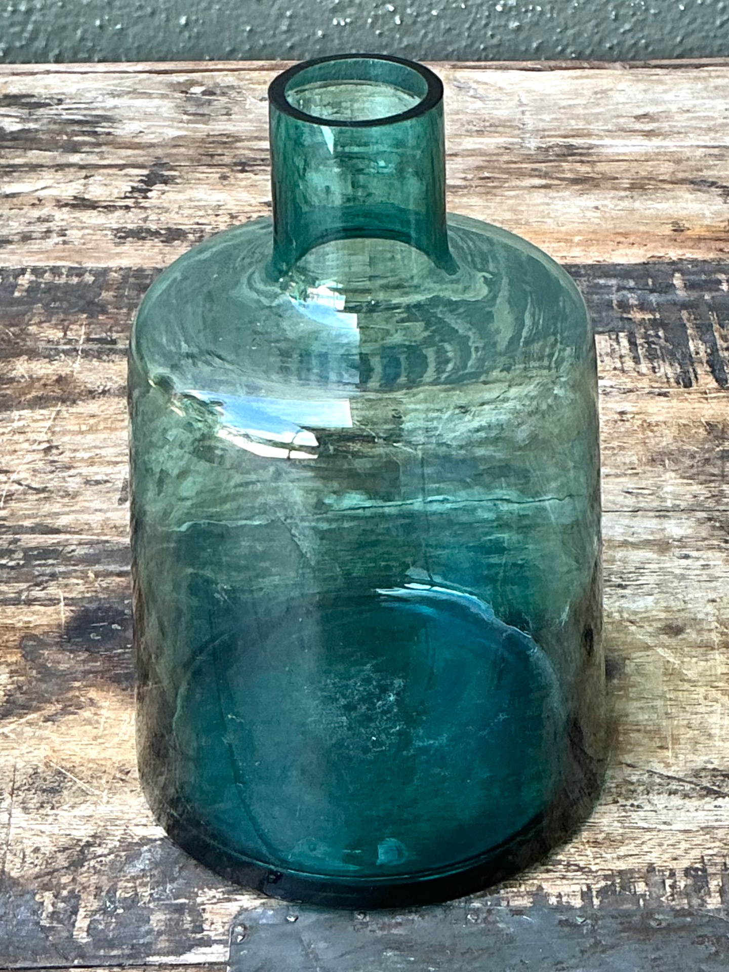 Vintage Small Teal Glass Vase - Top view