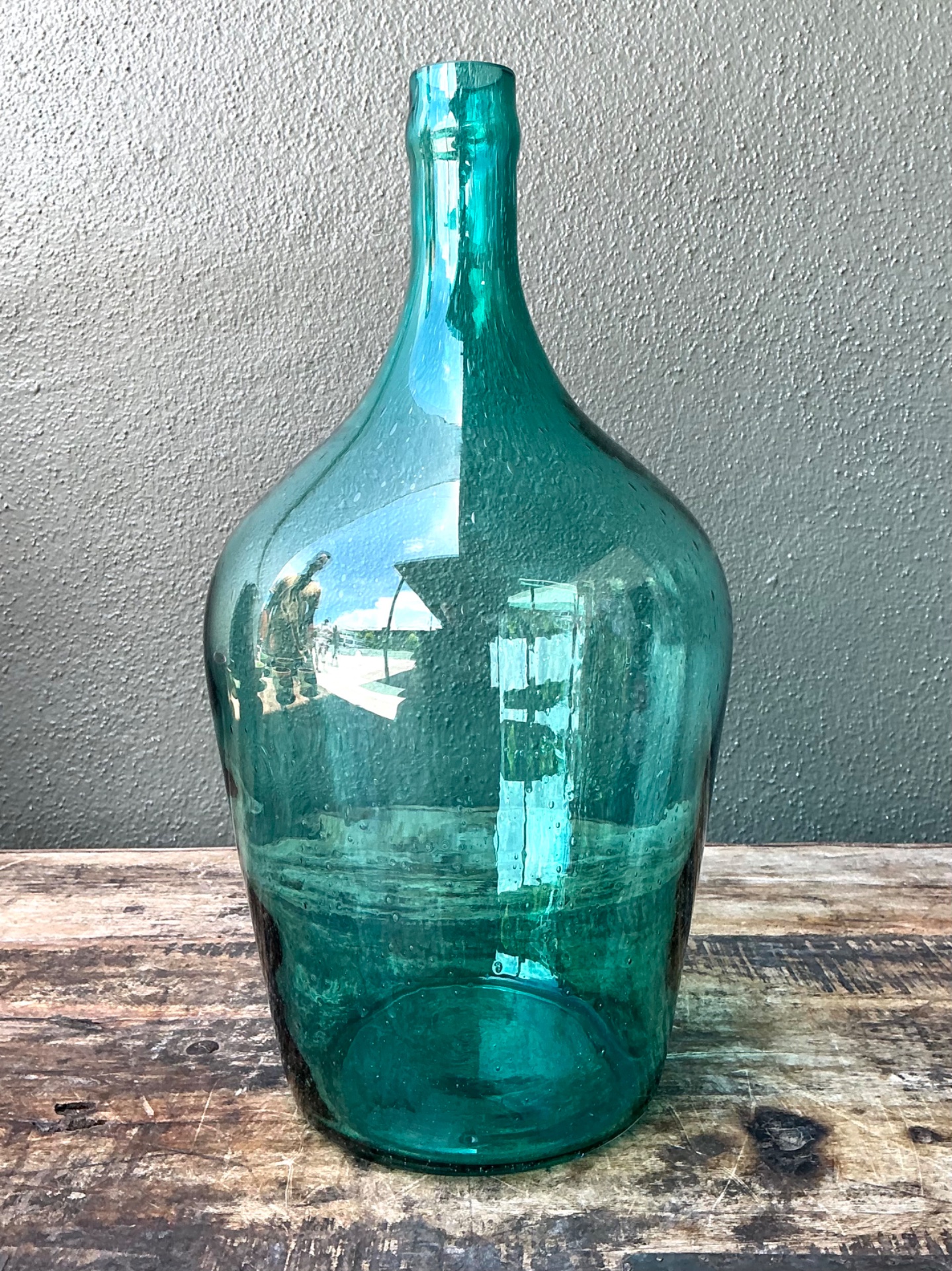 Vintage Teal Glass Demijohn - Detail view