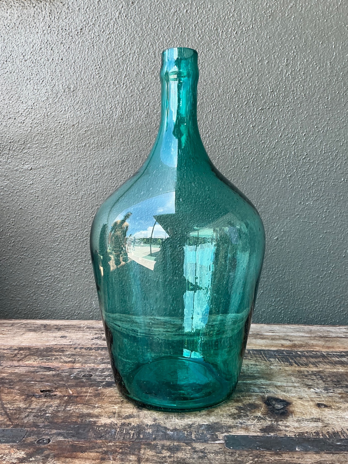 Vintage Teal Glass Demijohn - Back view