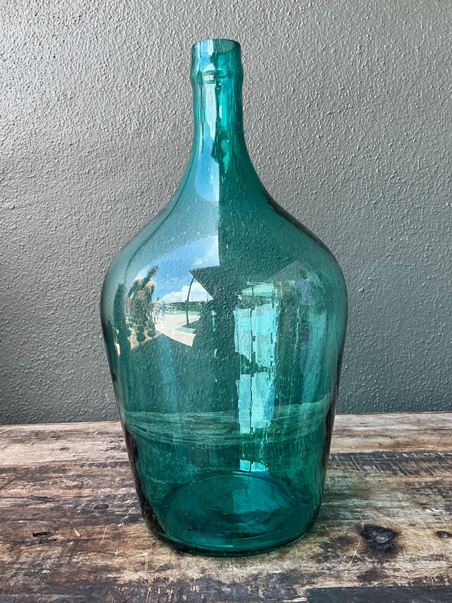 Vintage Teal Glass Demijohn - Top view