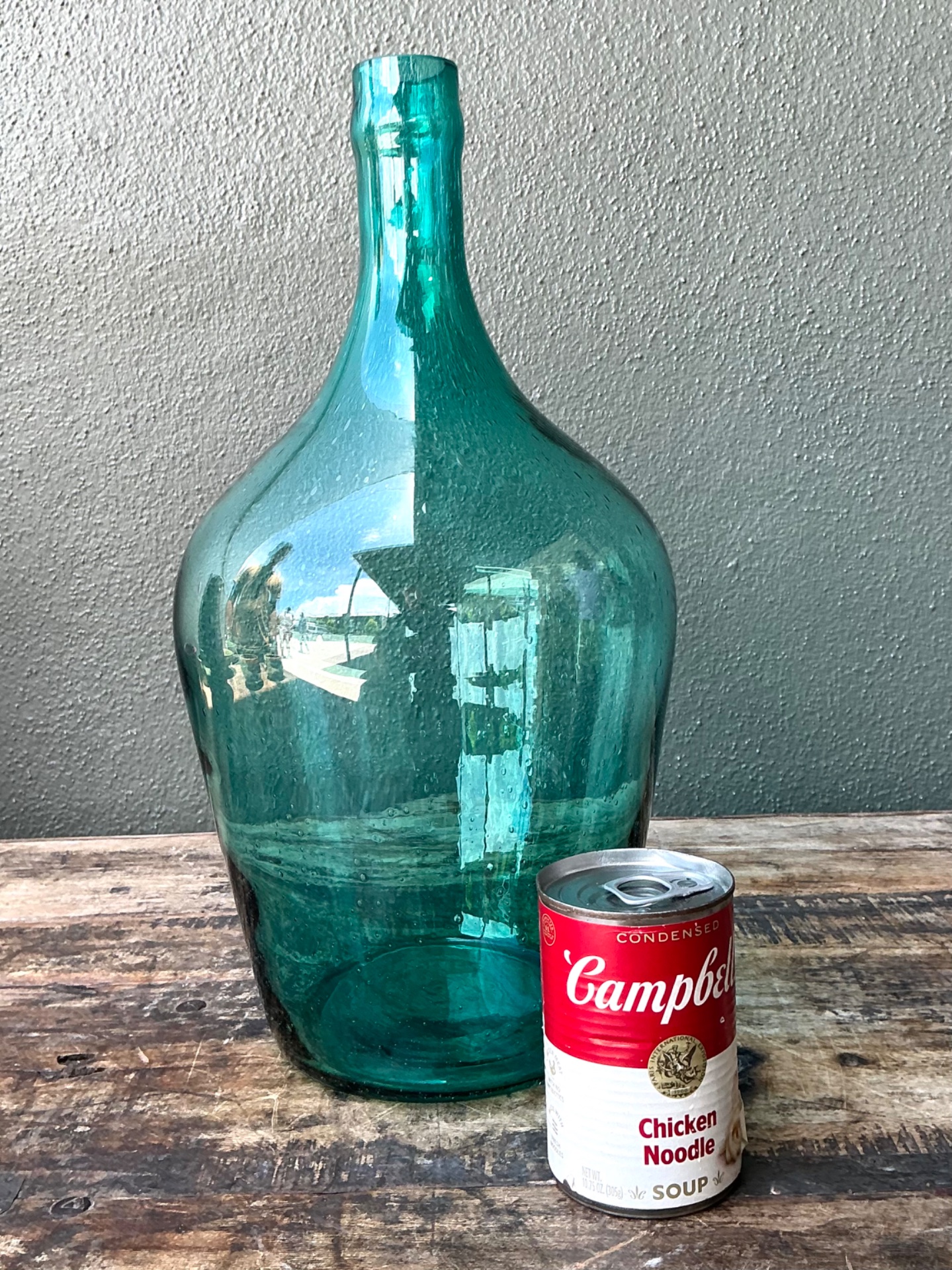 Vintage Teal Glass Demijohn - Side view