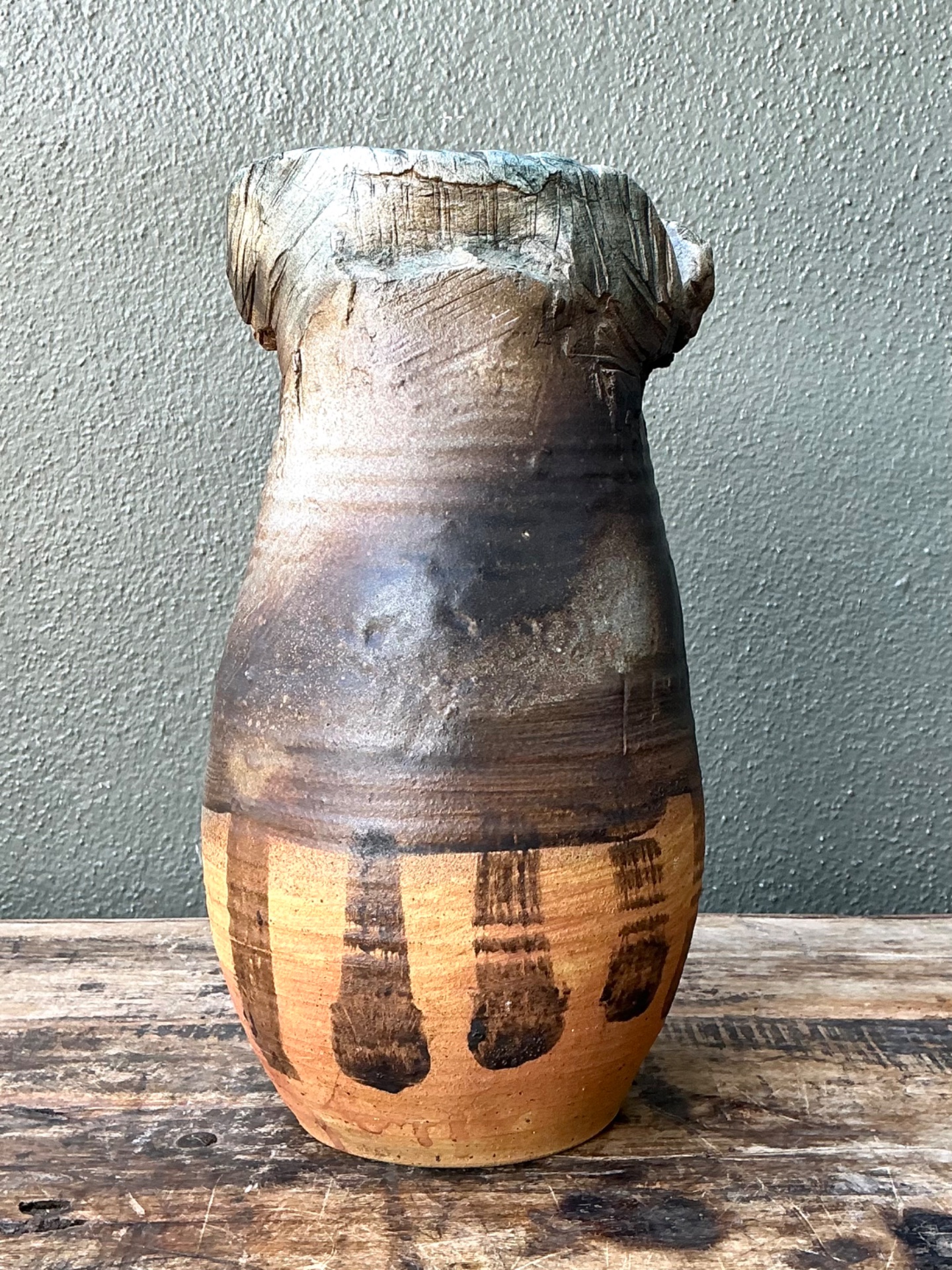 Vintage Handcrafted Studio Pottery Vase - Top view