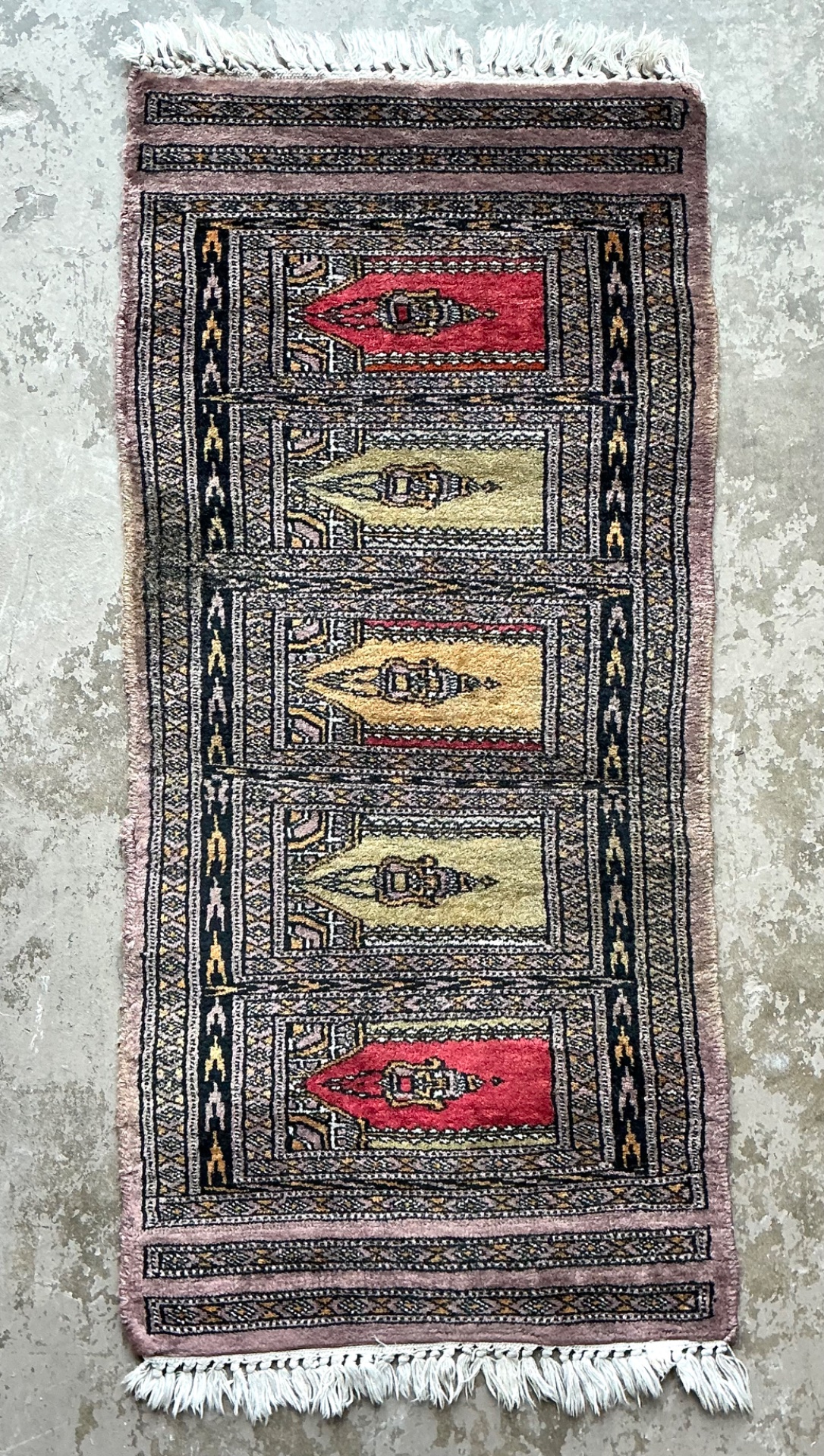 Vintage Hand-Knotted Geometric Rug - Top view