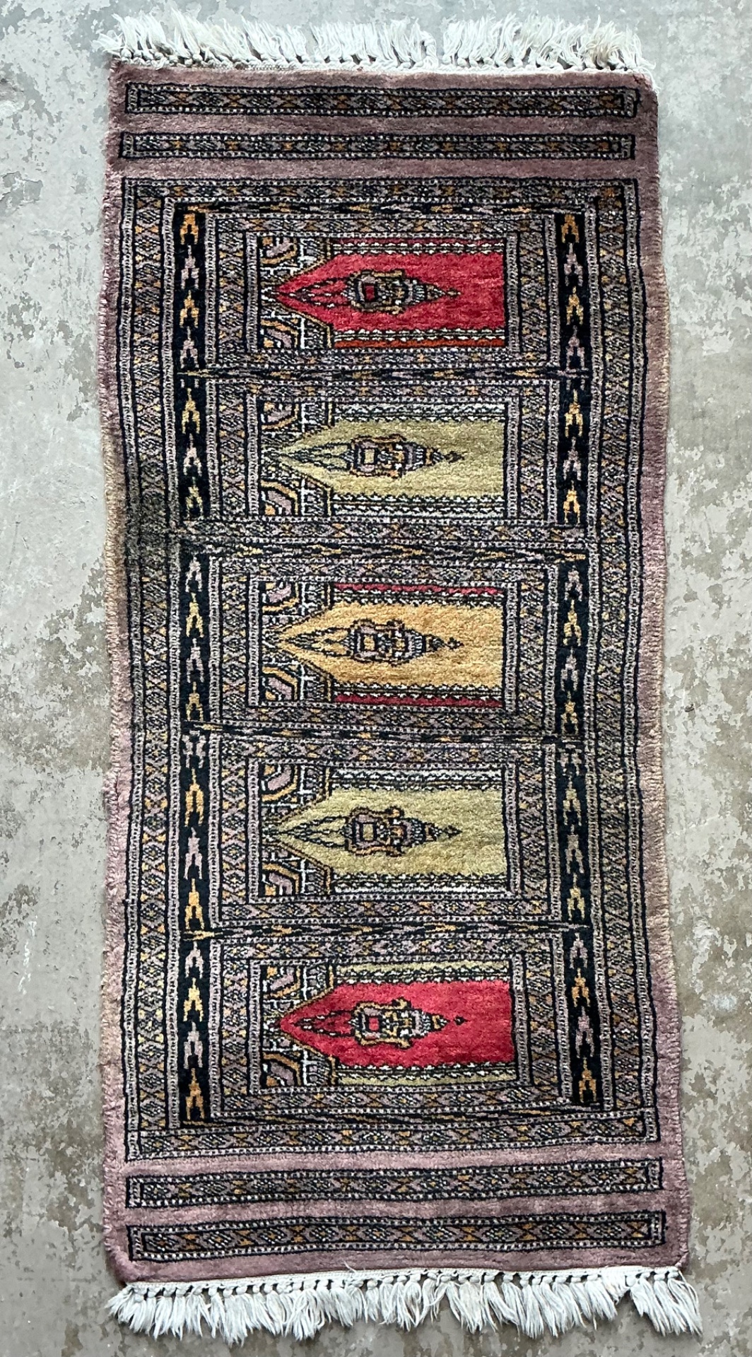 Vintage Hand-Knotted Geometric Rug - Back view