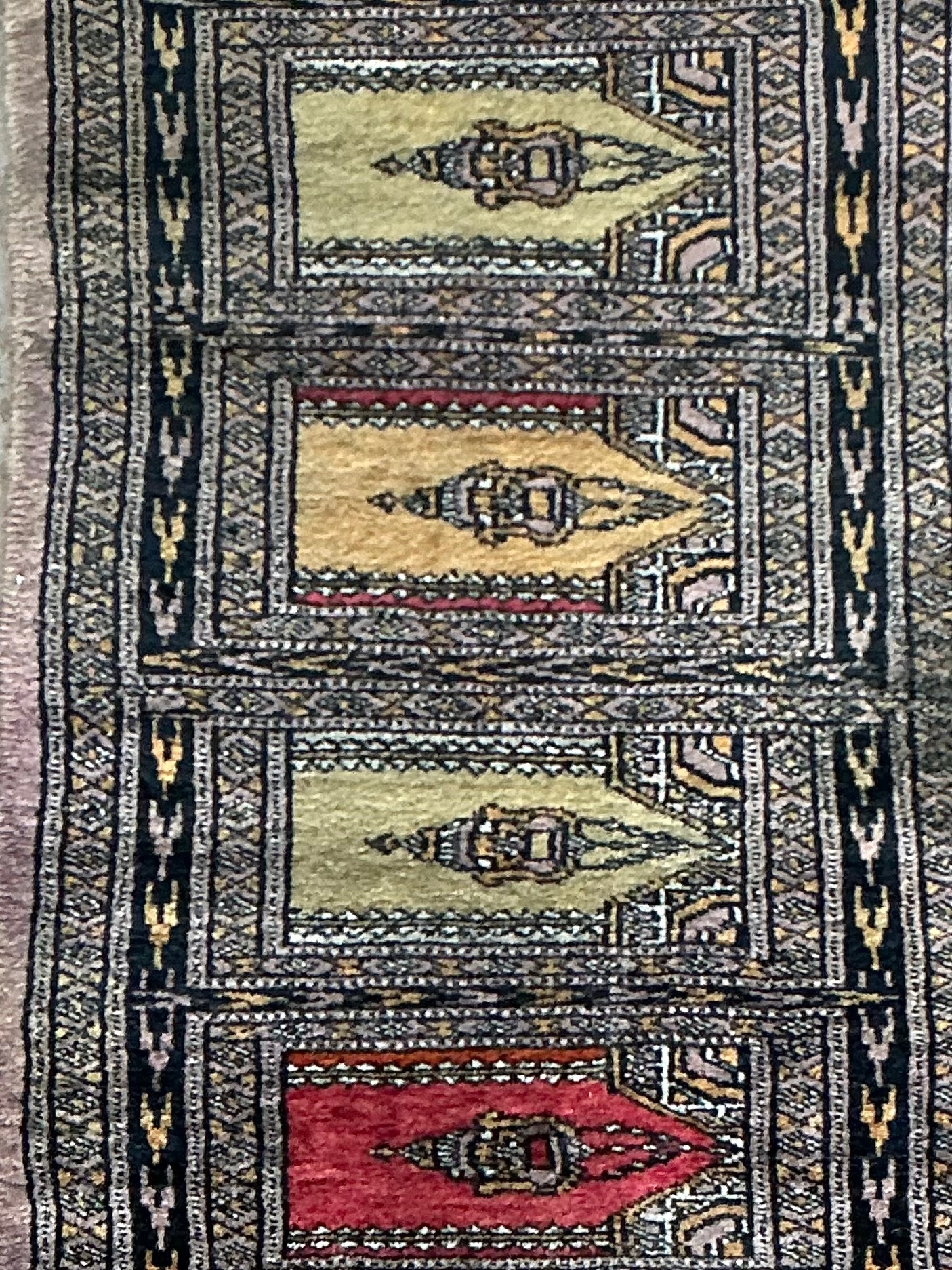 Vintage Hand-Knotted Geometric Rug - Side view
