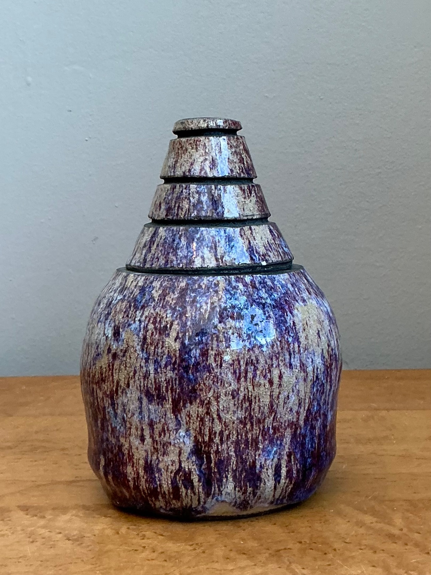 Vintage Original Studio Pottery Lidded Jar - 4.75W x 7.25H - Back view