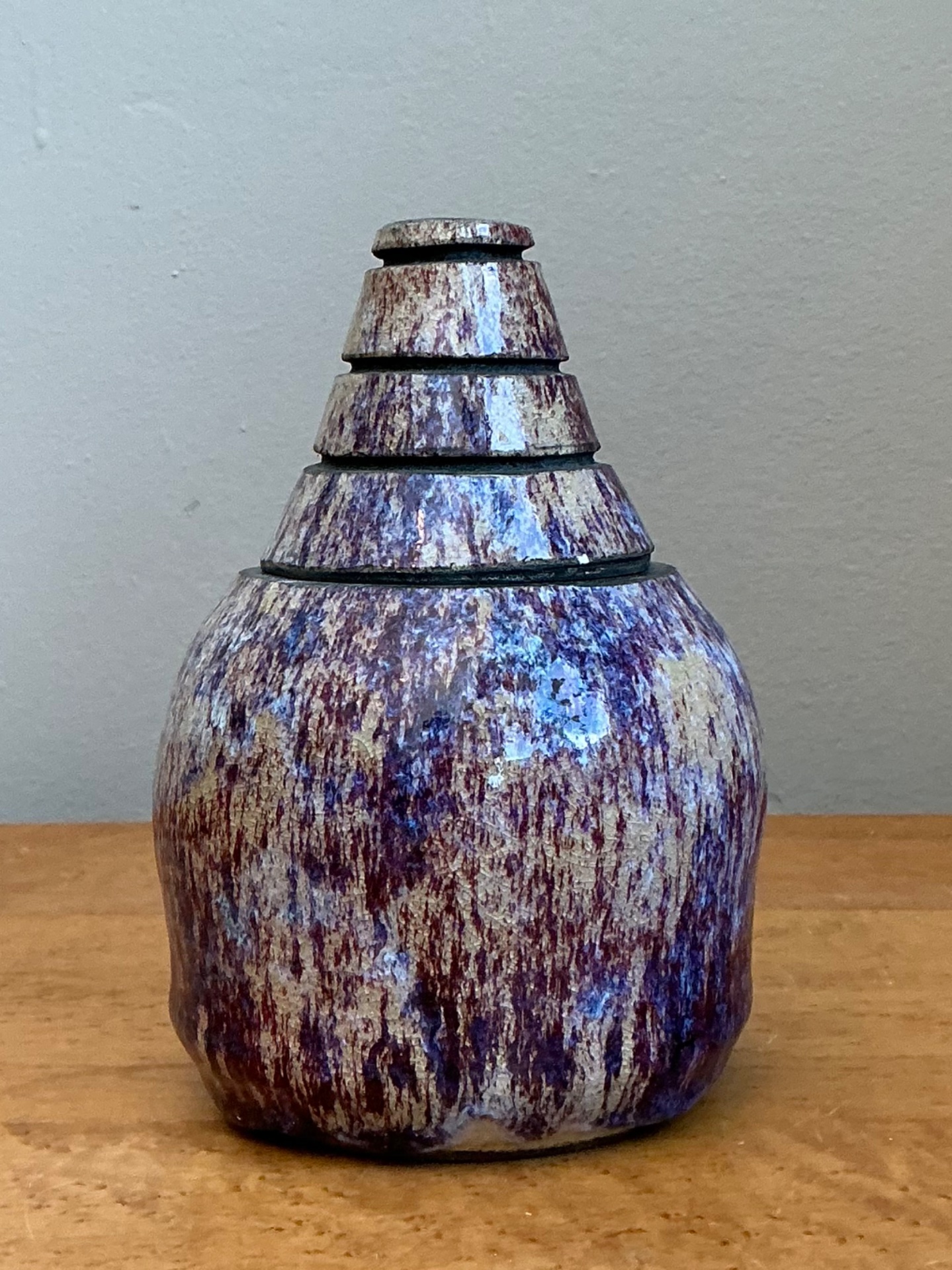 Vintage Original Studio Pottery Lidded Jar - 4.75W x 7.25H - Side view
