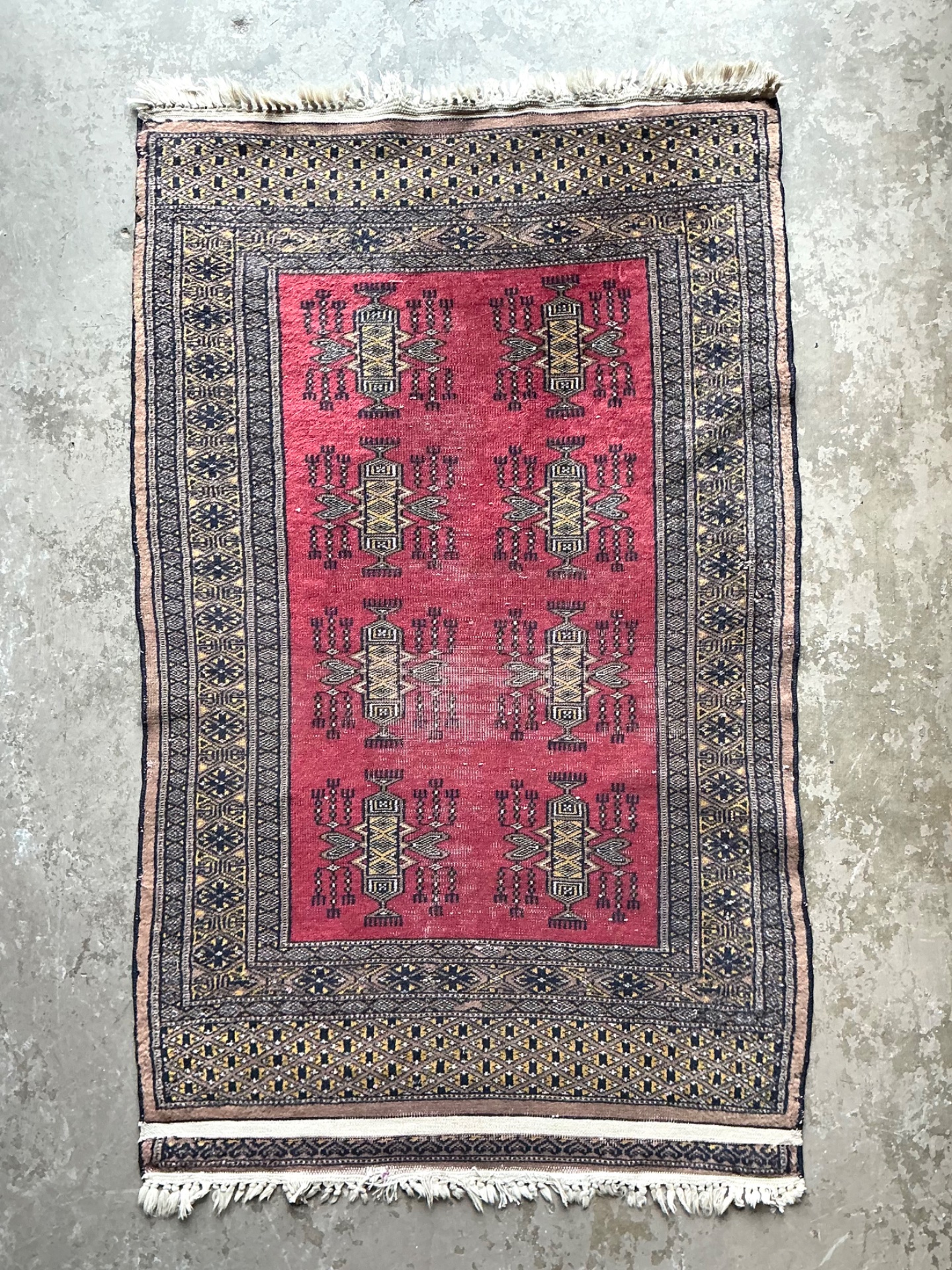 Vintage Hand-Knotted Geometric Wool Rug - Side view