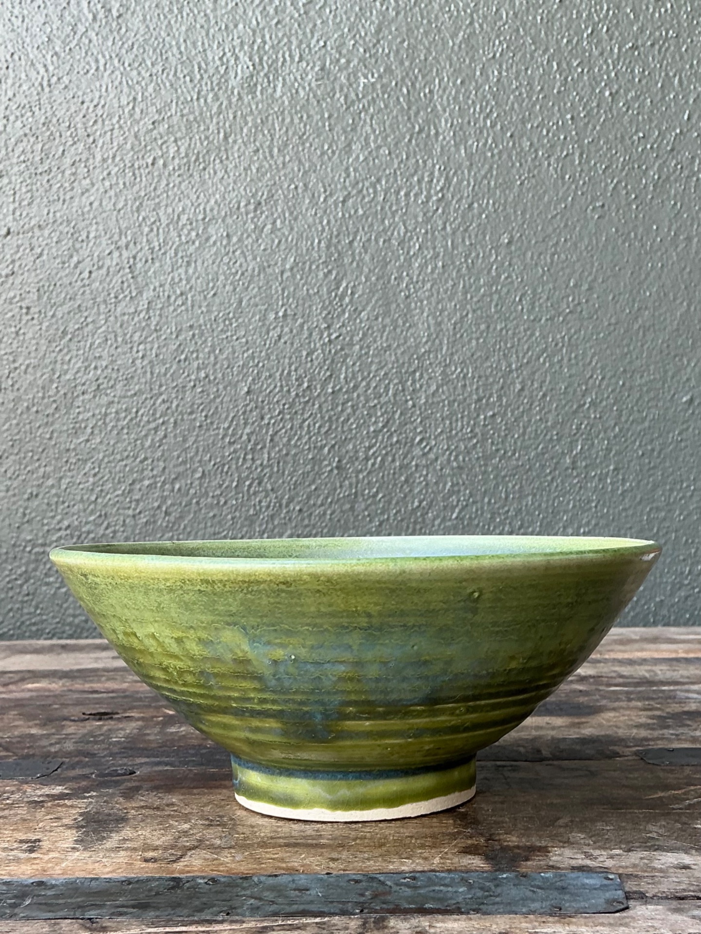 Vintage Studio Pottery Green Bowl - Side view