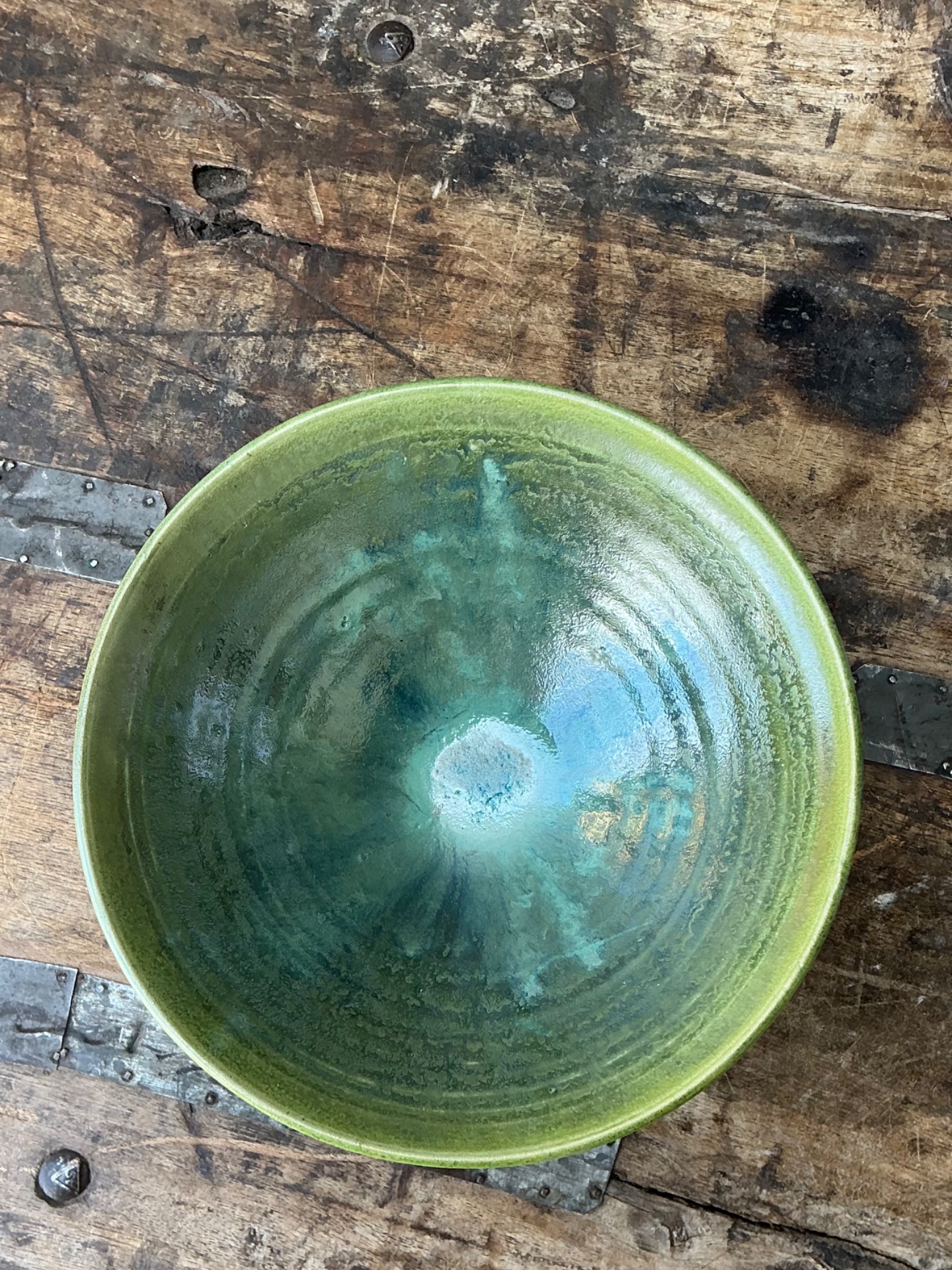 Vintage Studio Pottery Green Bowl - Top view