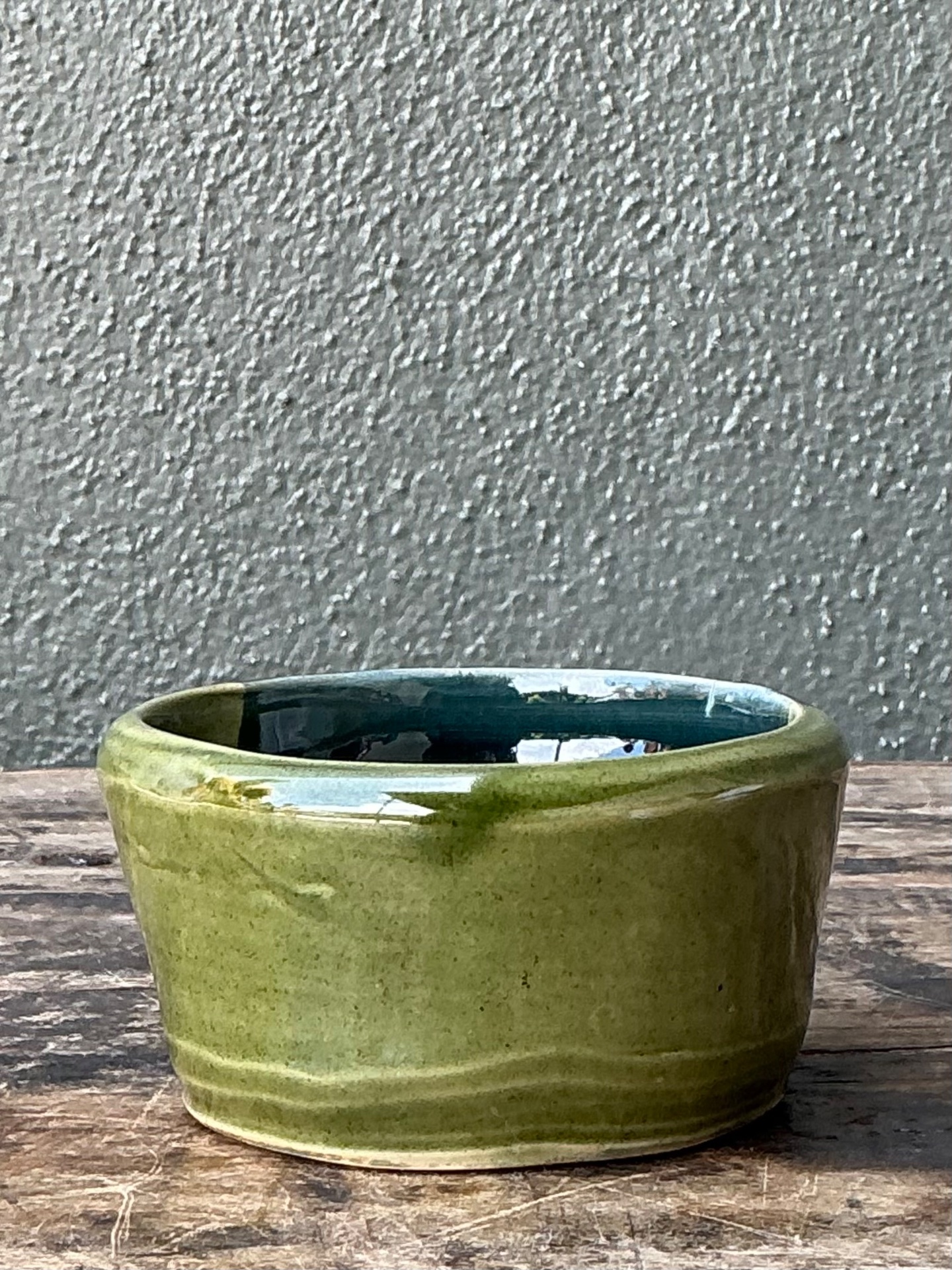Vintage Handcrafted Green Studio Bowl - Top view