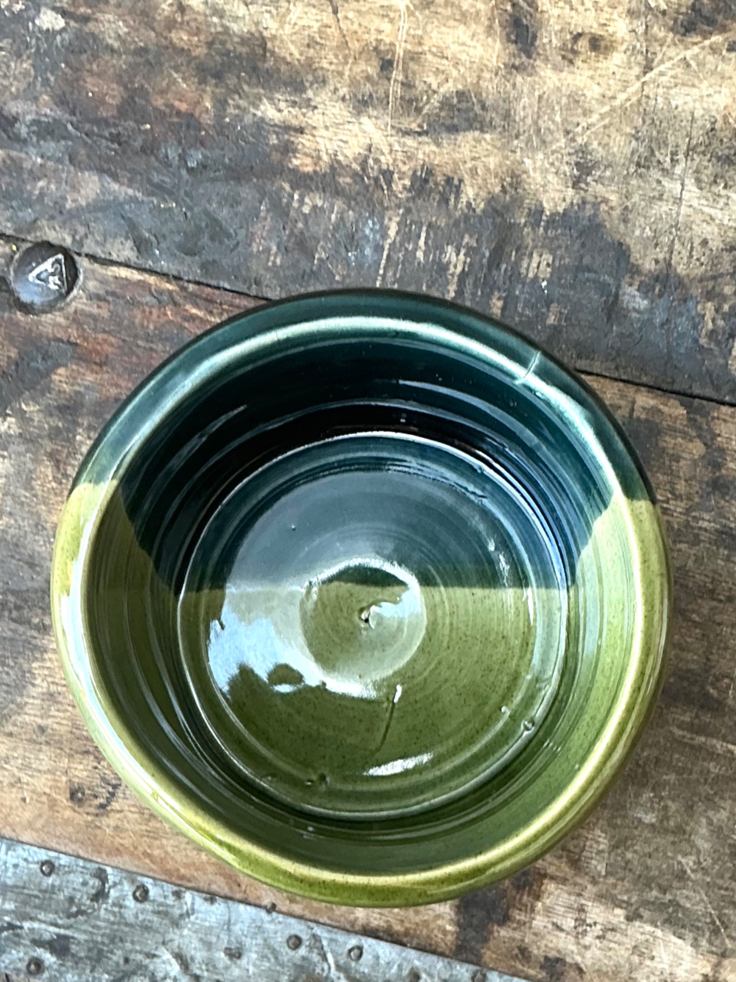 Vintage Handcrafted Green Studio Bowl - Side view