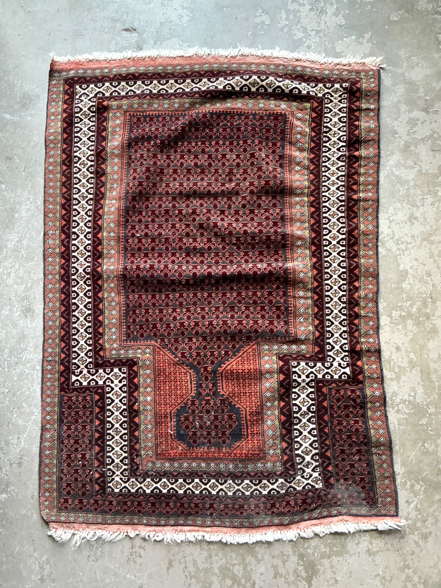 Vintage Hand-Knotted Geometric Wool Rug - Side view