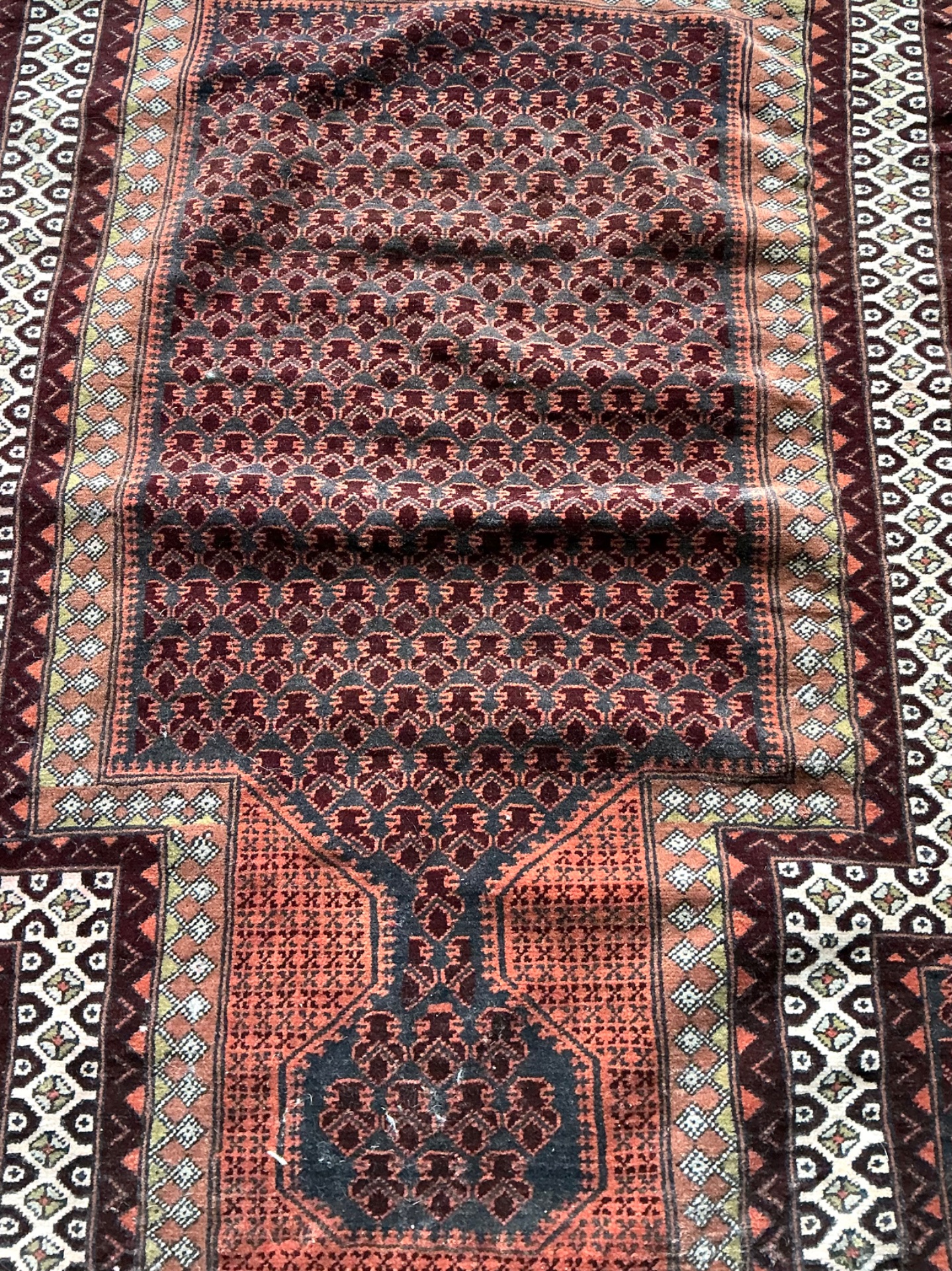 Vintage Hand-Knotted Geometric Wool Rug - Side view