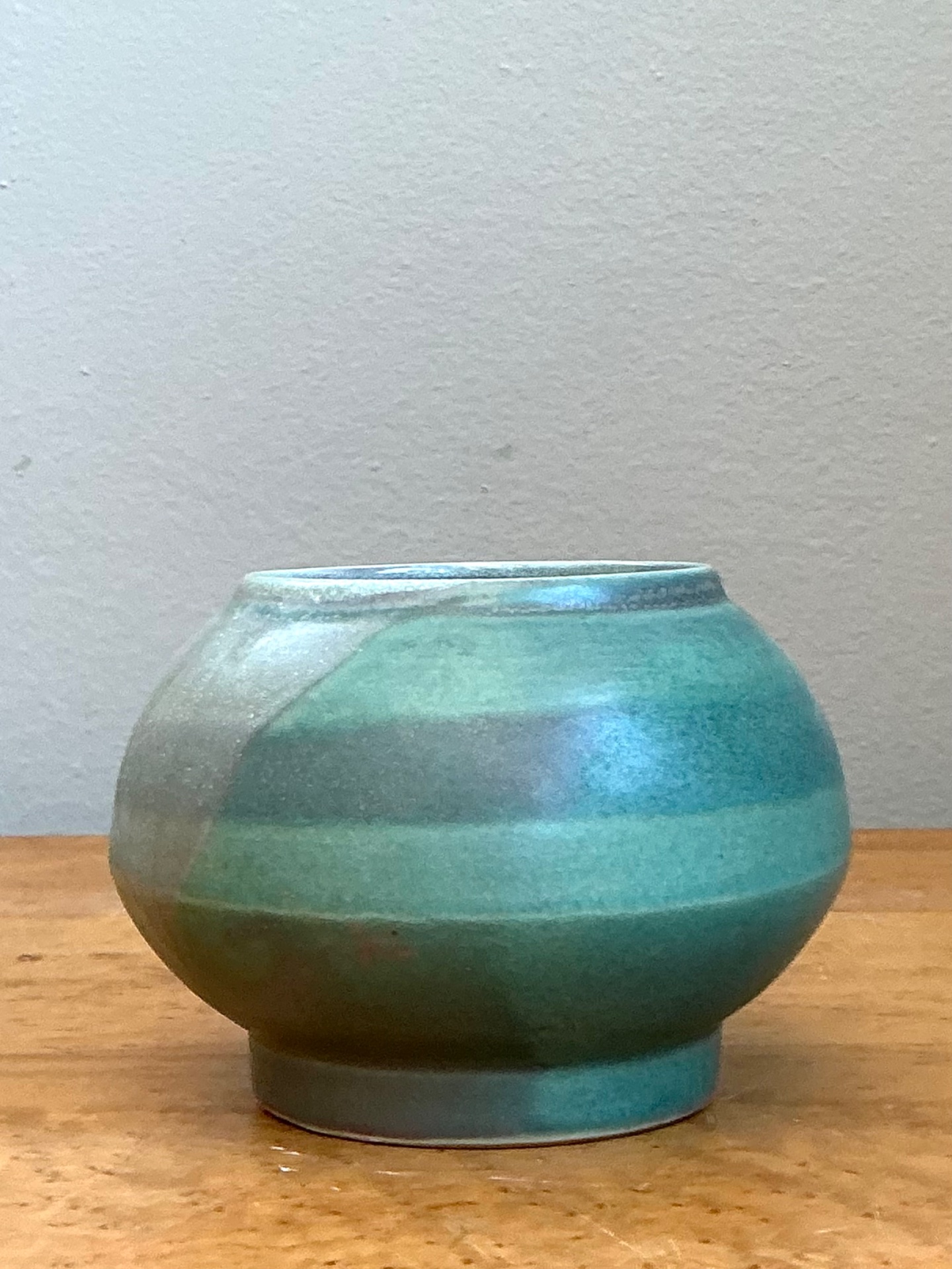 Vintage Turquoise Glazed Ceramic Vase - Ceramic, 4.5W x 3.5H - Side view