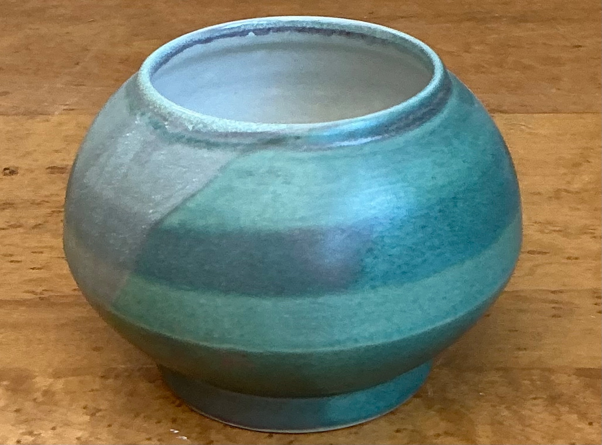 Vintage Turquoise Glazed Ceramic Vase - Ceramic, 4.5W x 3.5H - Back view