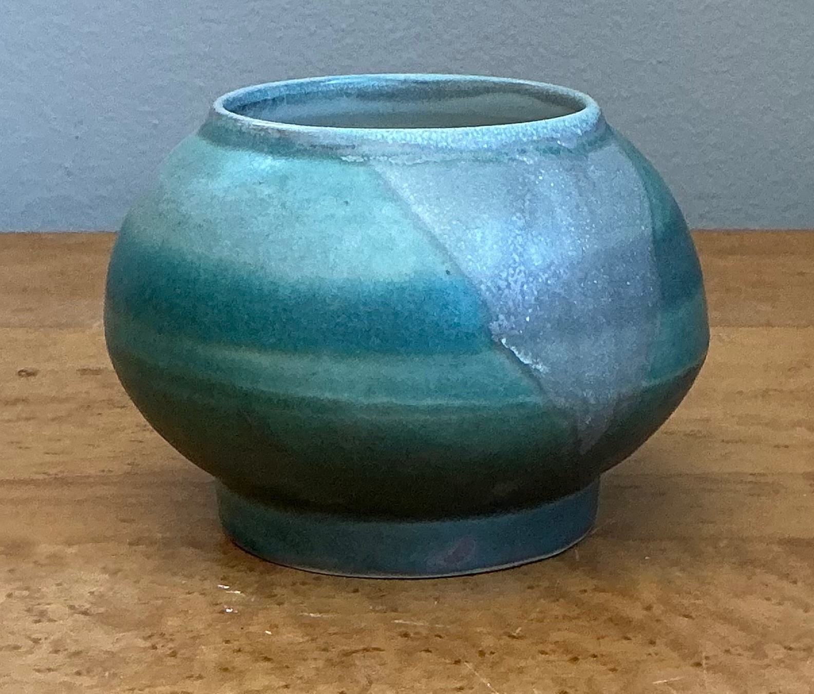 Vintage Turquoise Glazed Ceramic Vase - Ceramic, 4.5W x 3.5H - Detail view