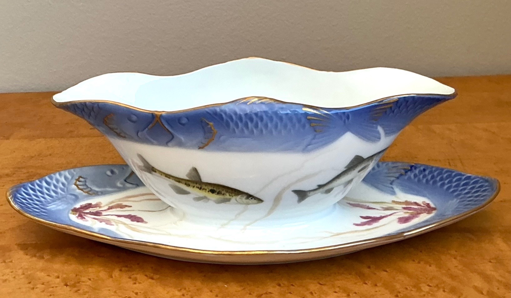 Vintage Royal Copenhagen Ichthyological Porcelain Gravy Bowl - Side view