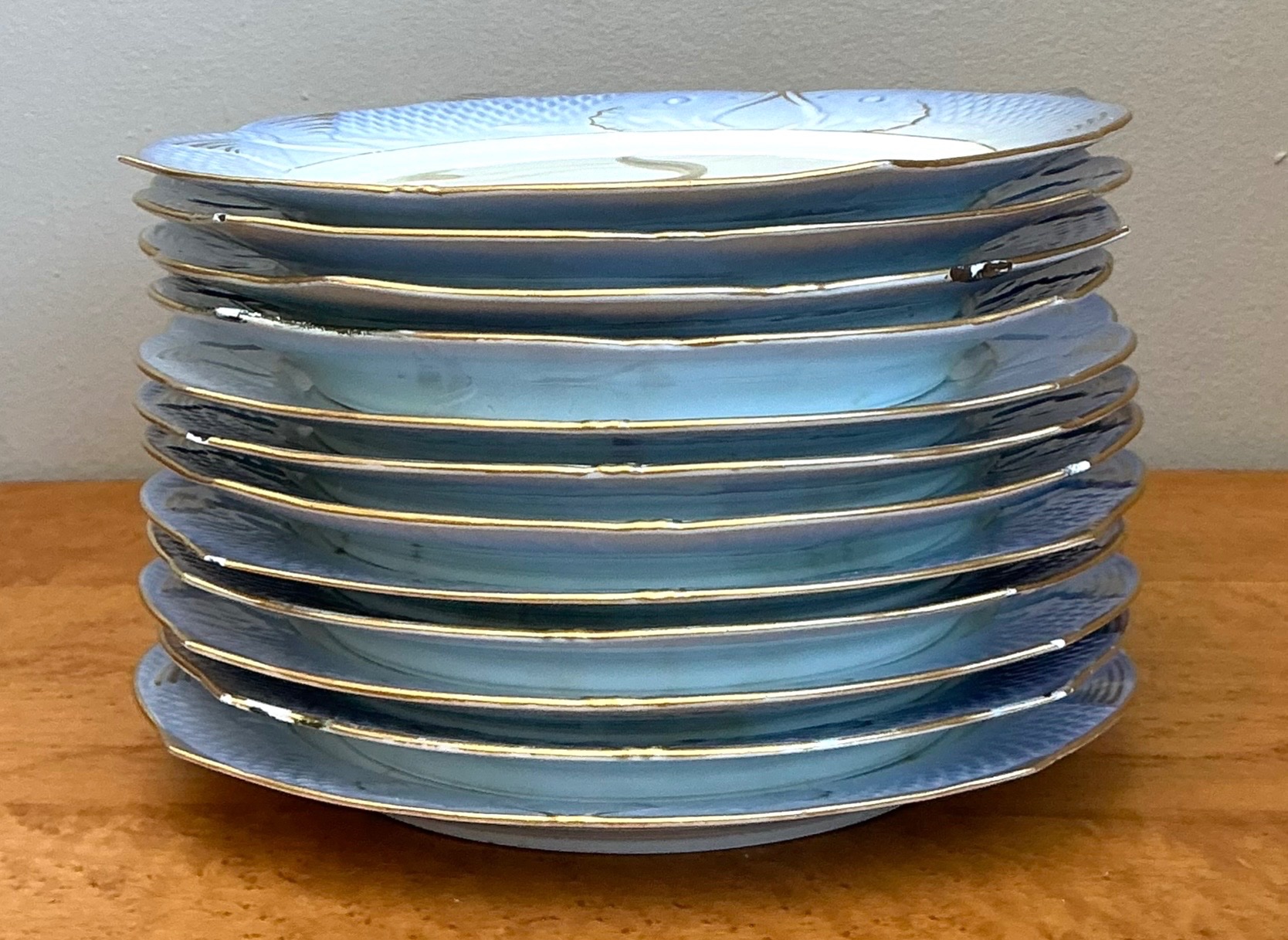Vintage Royal Copenhagen Ichthyological Porcelain Plates - Set of 12 - Side view