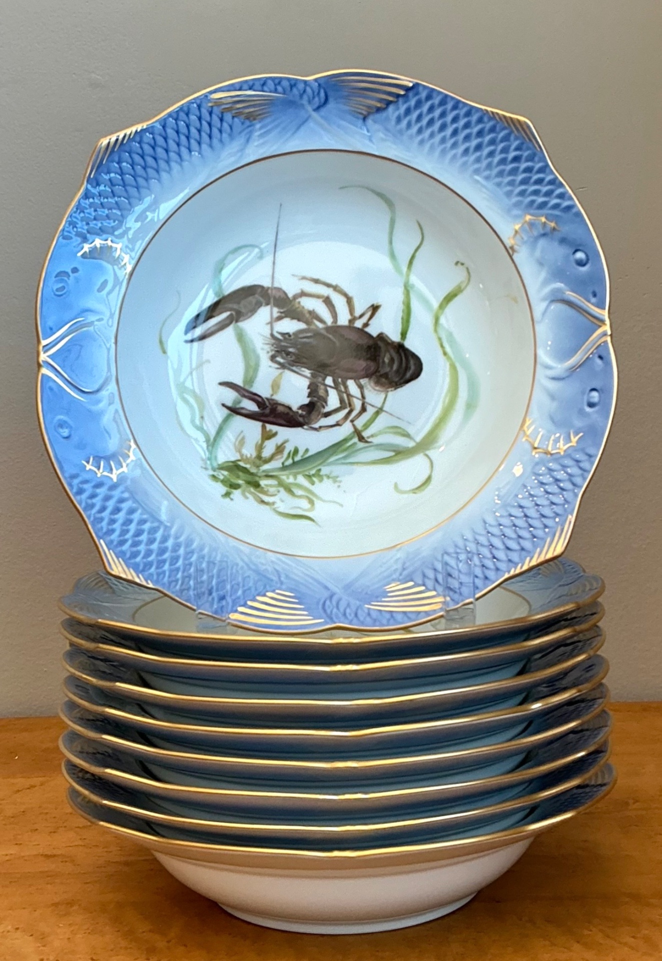 Vintage Royal Copenhagen Ichthyological Porcelain Fish Bowl - Set Of 8; - Top view