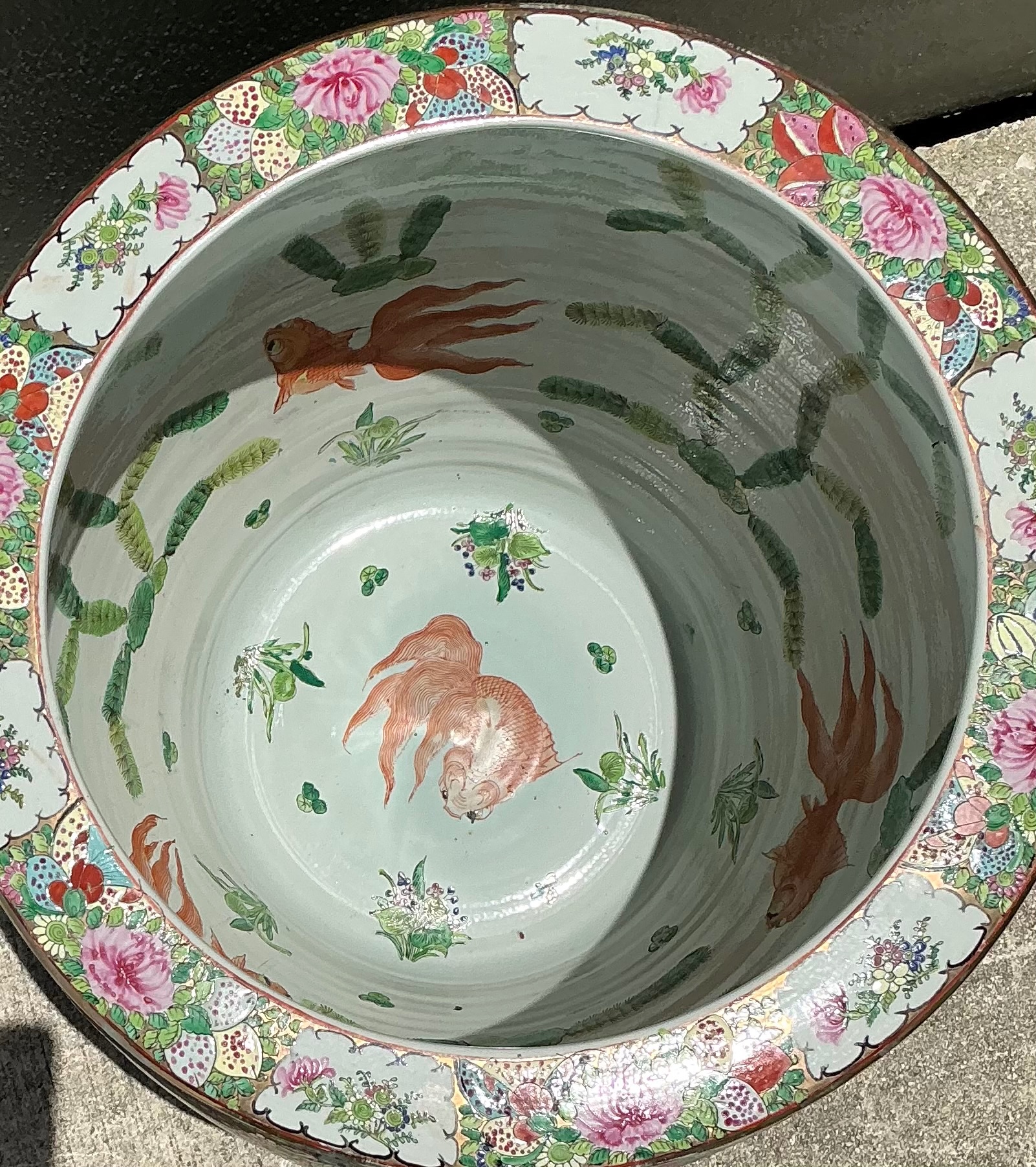 Vintage Chinese Rose Famile Large Planter - Back view