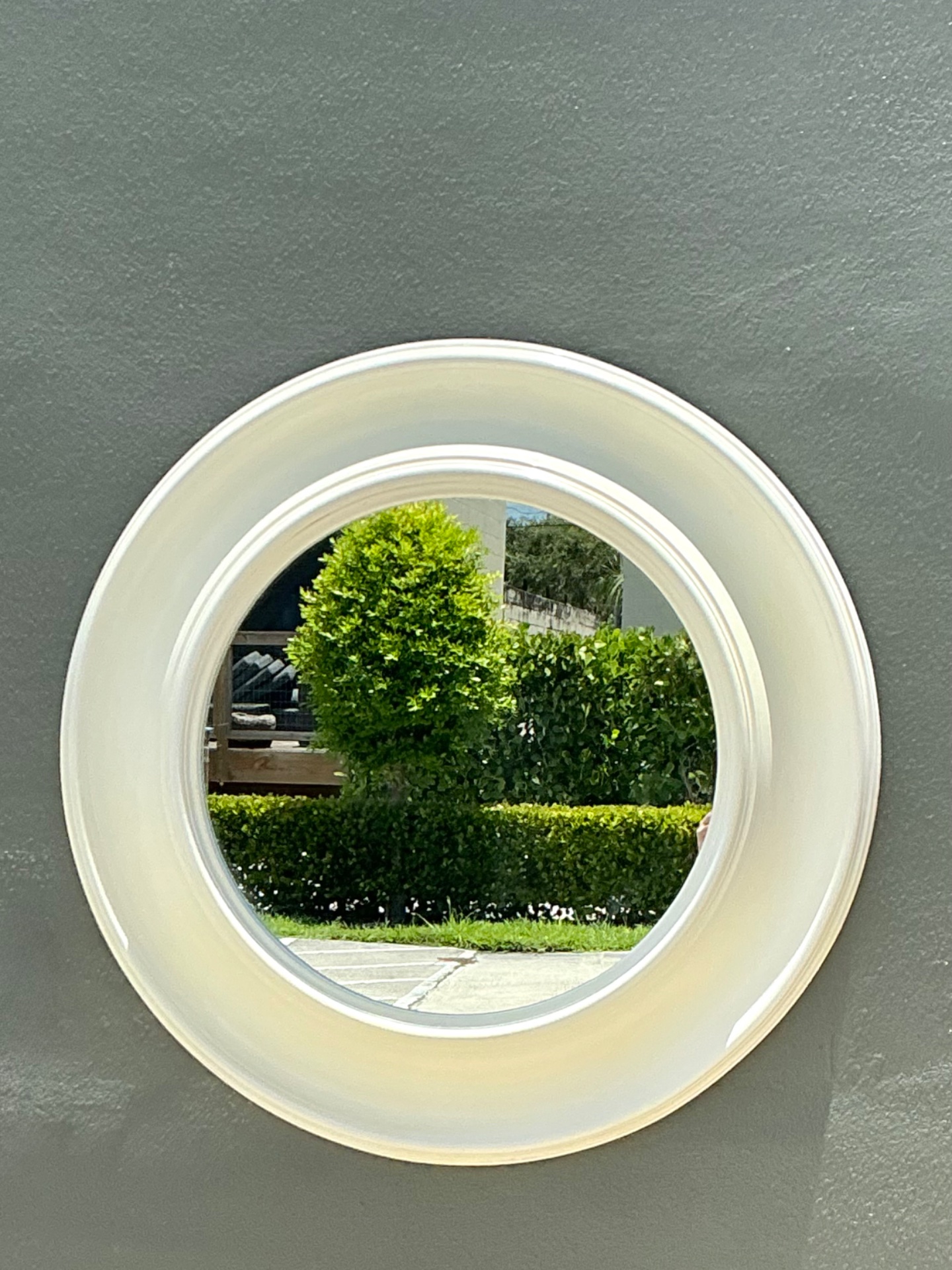 Vintage Round White Wall Mirror - Side view