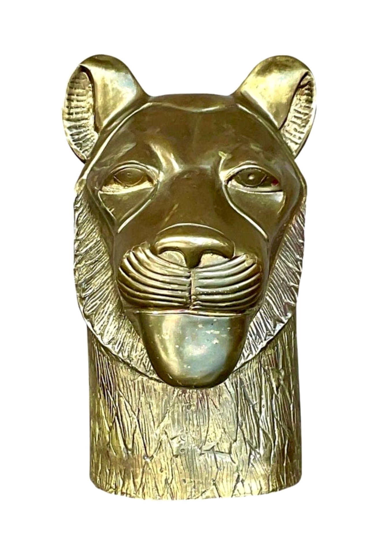 Vintage Brass Tiger Head Sculpture - Top view