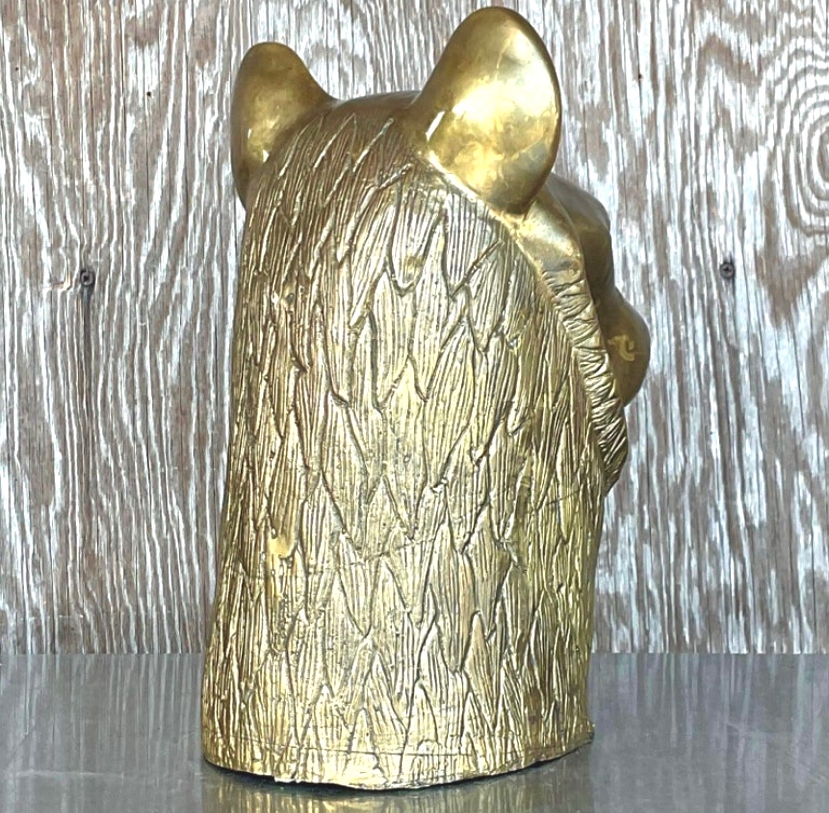 Vintage Brass Tiger Head Sculpture - Back view