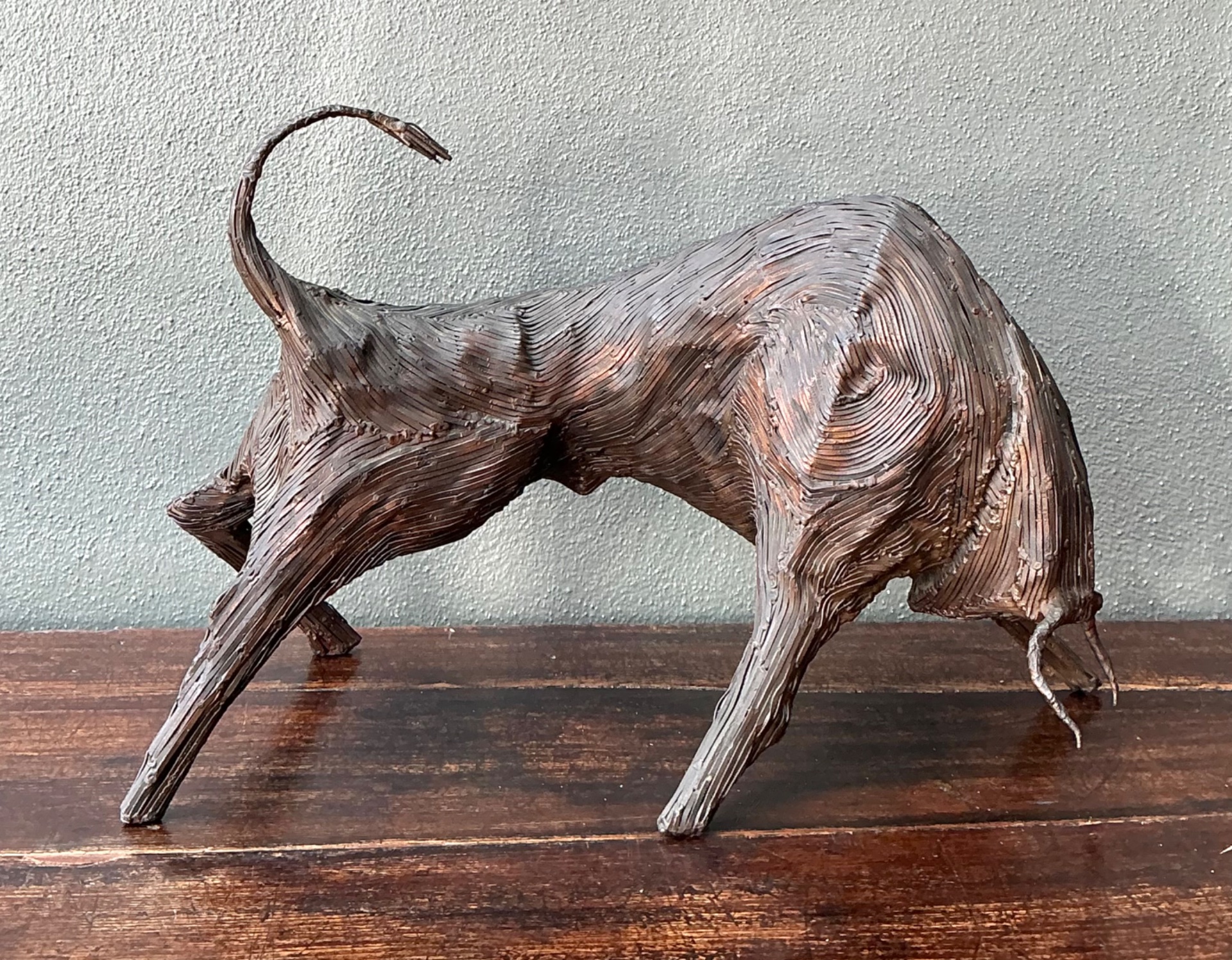 Vintage Metal Abstract Bull Sculpture - Detail view