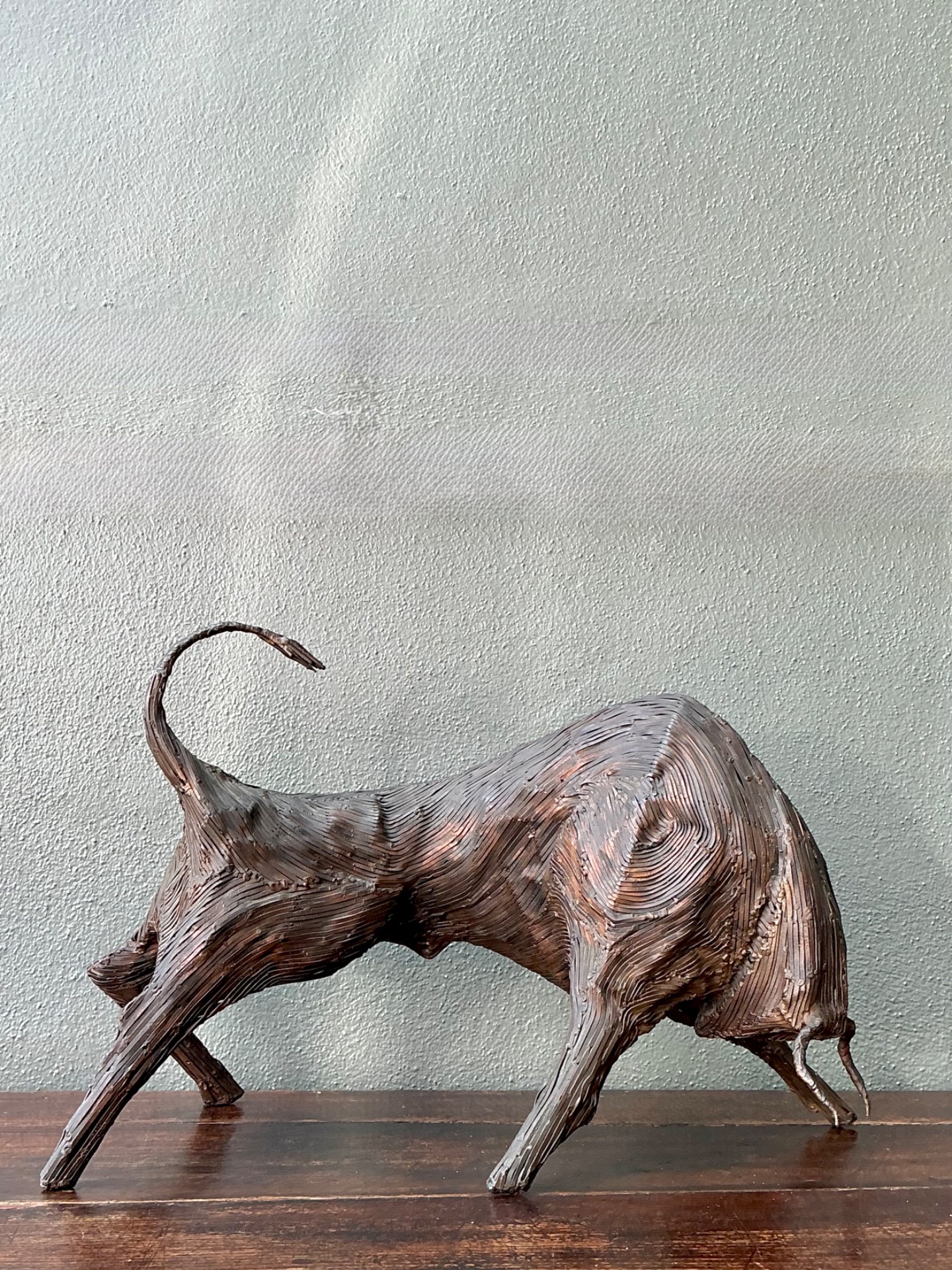 Vintage Metal Abstract Bull Sculpture - Top view