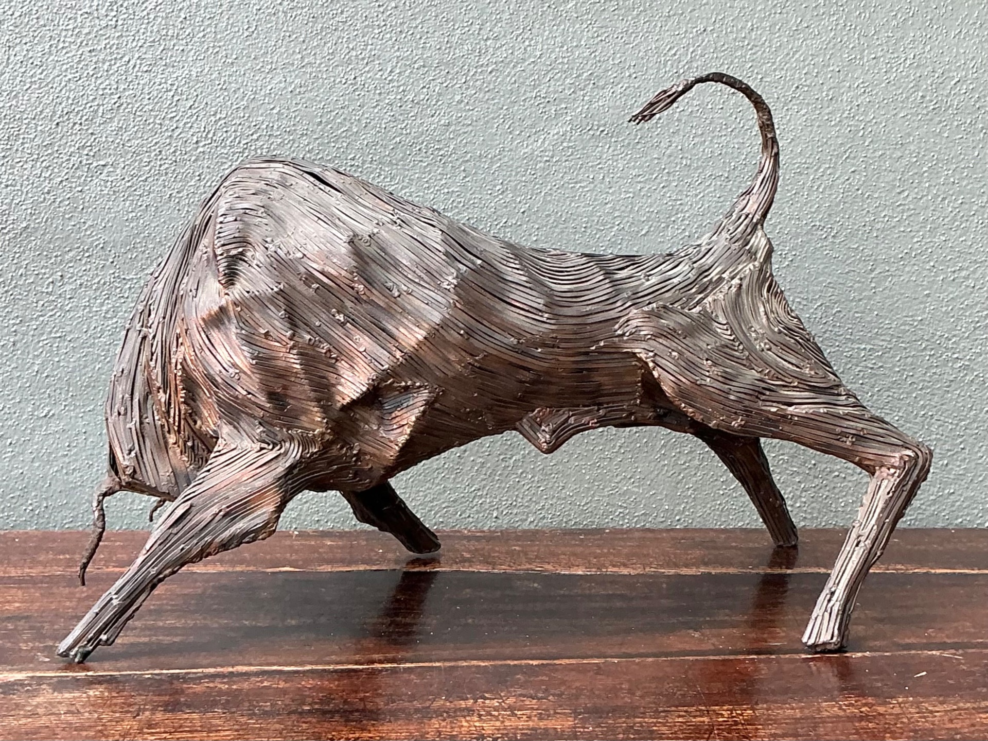 Vintage Metal Abstract Bull Sculpture - Side view