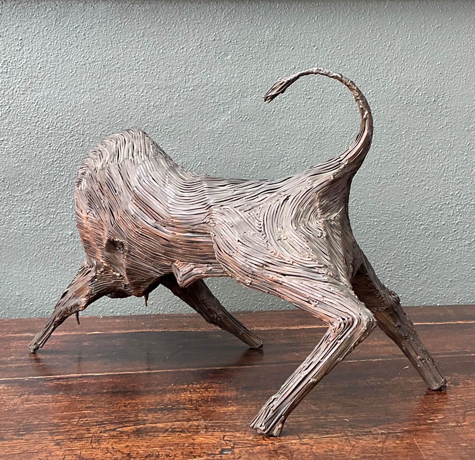 Vintage Metal Abstract Bull Sculpture - Back view