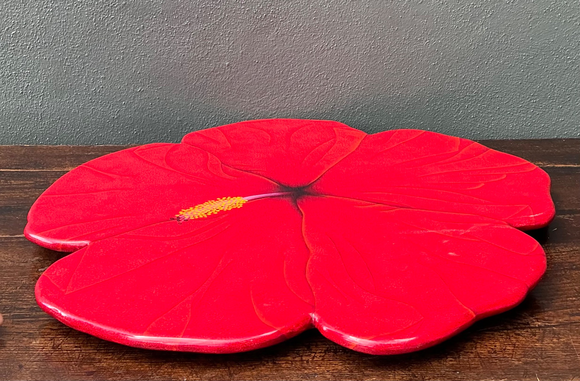 Vintage Red Hibiscus Flower Lazy Susan - Side view