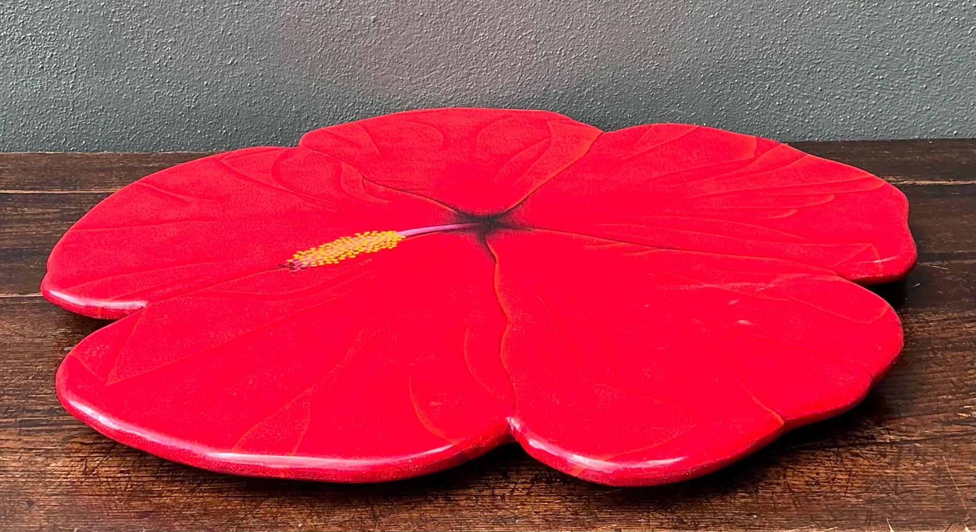 Vintage Red Hibiscus Flower Lazy Susan - Top view