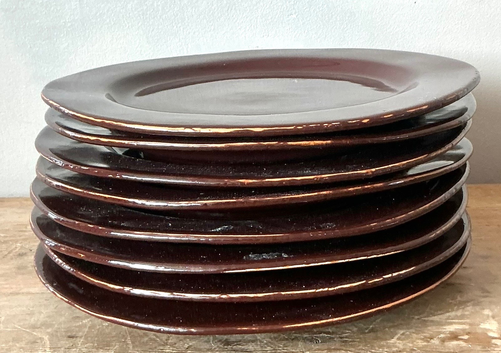 Vintage Italian Vietri Glazed Ceramic Plates - Set of 8 - Back view