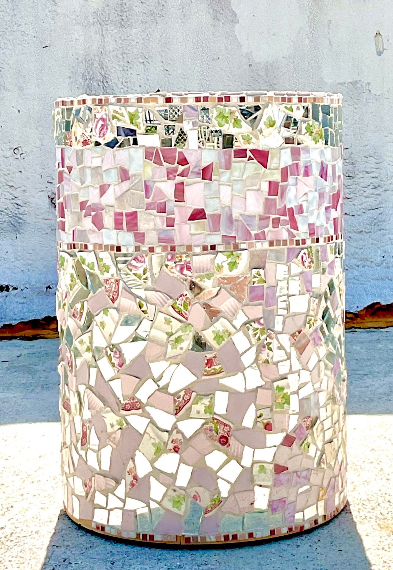 Vintage Boho Glass and Ceramic Mosaic Dining Table Pedestal - Back view