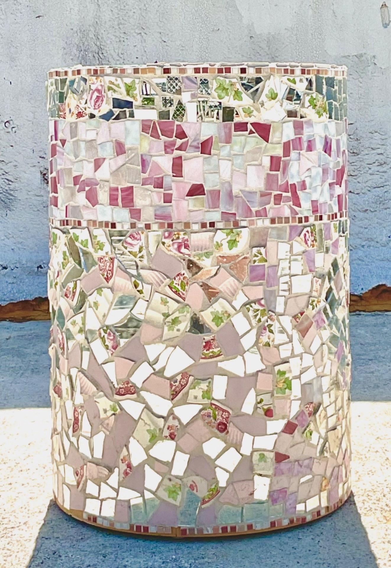 Vintage Boho Glass and Ceramic Mosaic Dining Table Pedestal - Top view