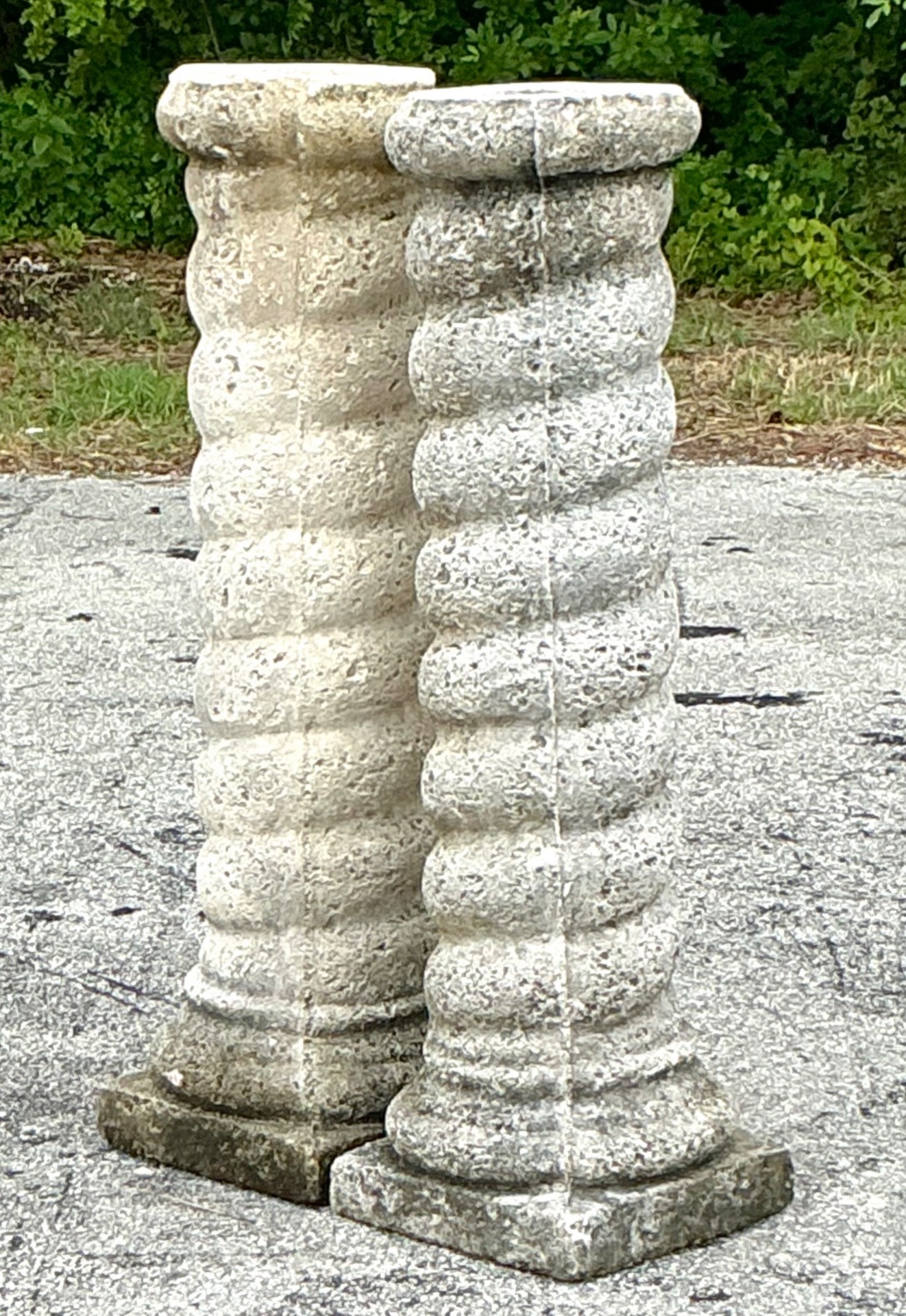 Vintage Regency Cast Concrete Spiral Columns - a Pair - Back view