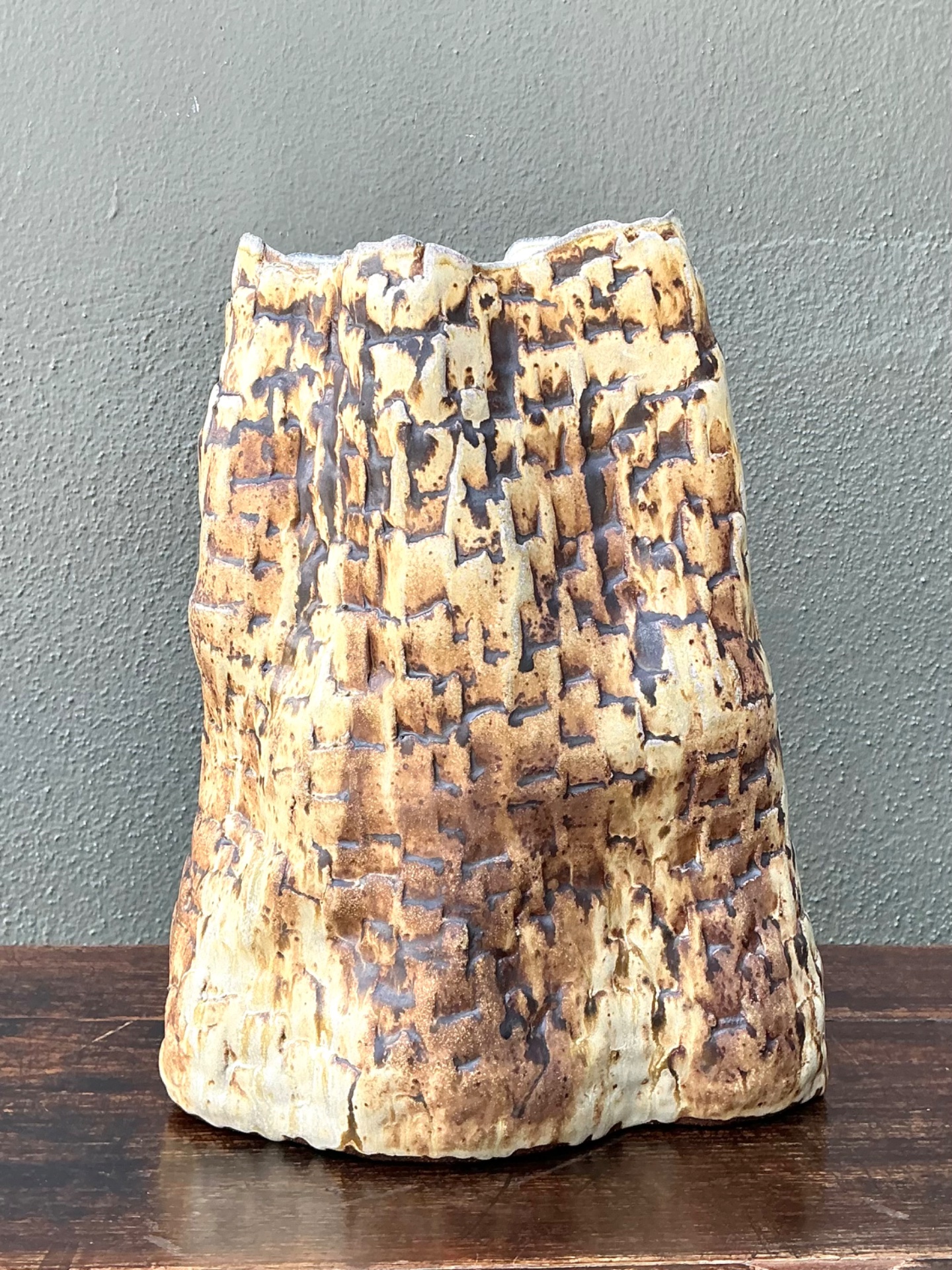 Handcrafted Textured Ceramic Vase - Top view