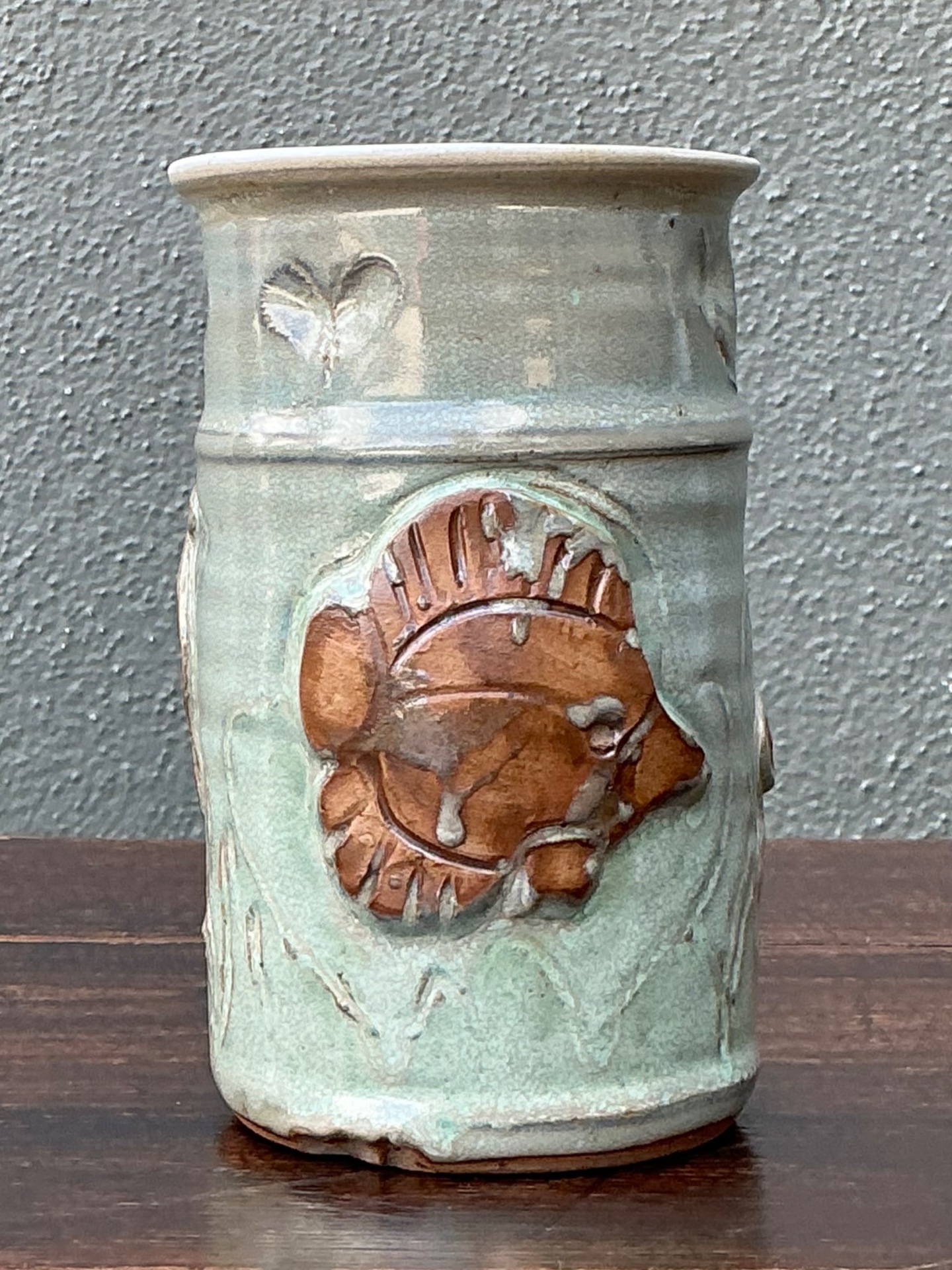 Handcrafted Sea Life Motif Ceramic Vase - Side view