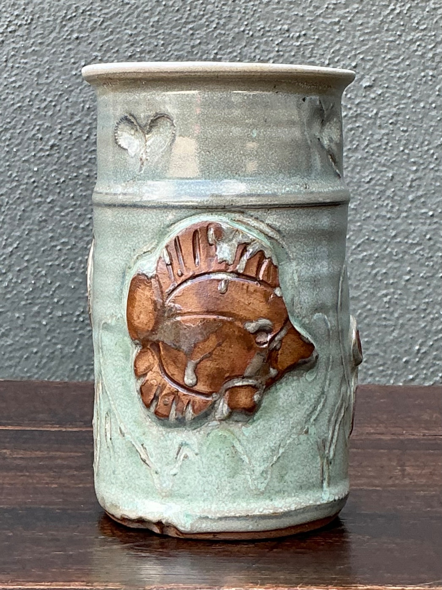 Handcrafted Sea Life Motif Ceramic Vase - Top view