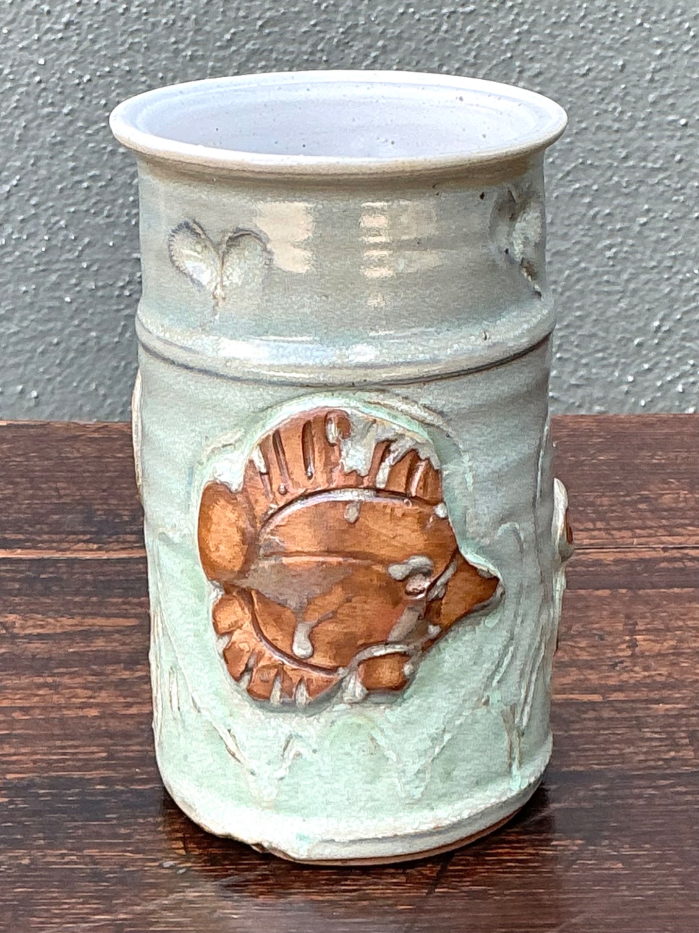 Handcrafted Sea Life Motif Ceramic Vase - Side view